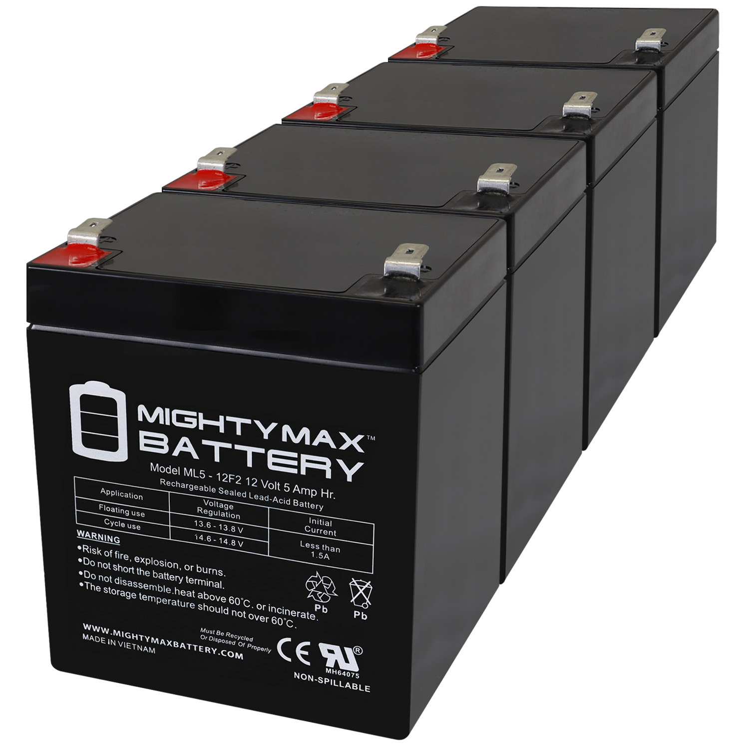 12V 5Ah F2 SLA Replacement Battery for Dorcy Spotlight 41-1067 - 4 Pack