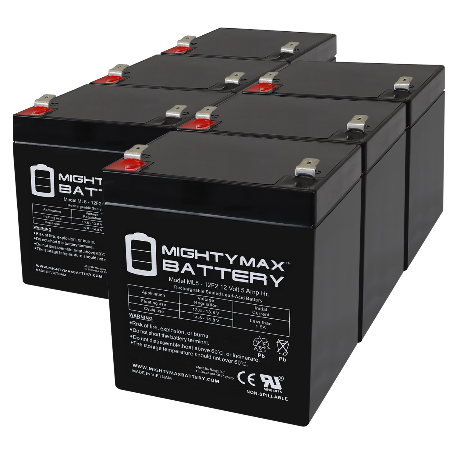12V 5Ah F2 SLA Replacement Battery for Game Feeder - 6 Pack
