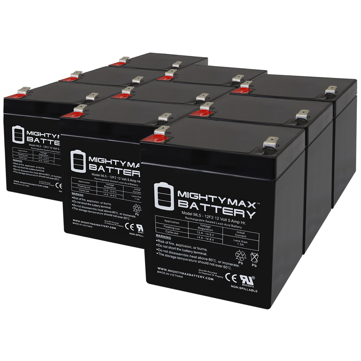 12V 5Ah F2 SLA Replacement Battery for Dorcy Spotlight 41-1067 - 9 Pack