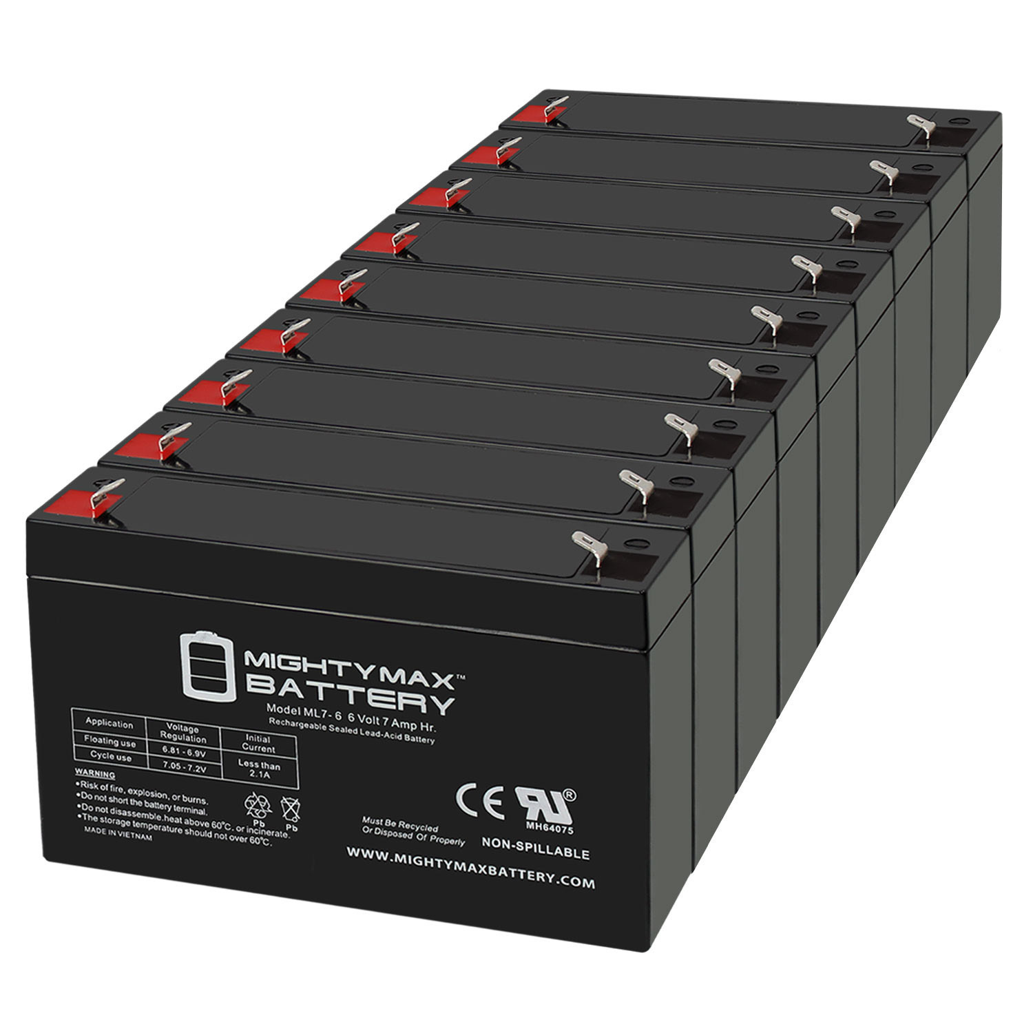 6V 7Ah SLA Replacement Battery for Sure-Lites AA1, A12 - 9 Pack