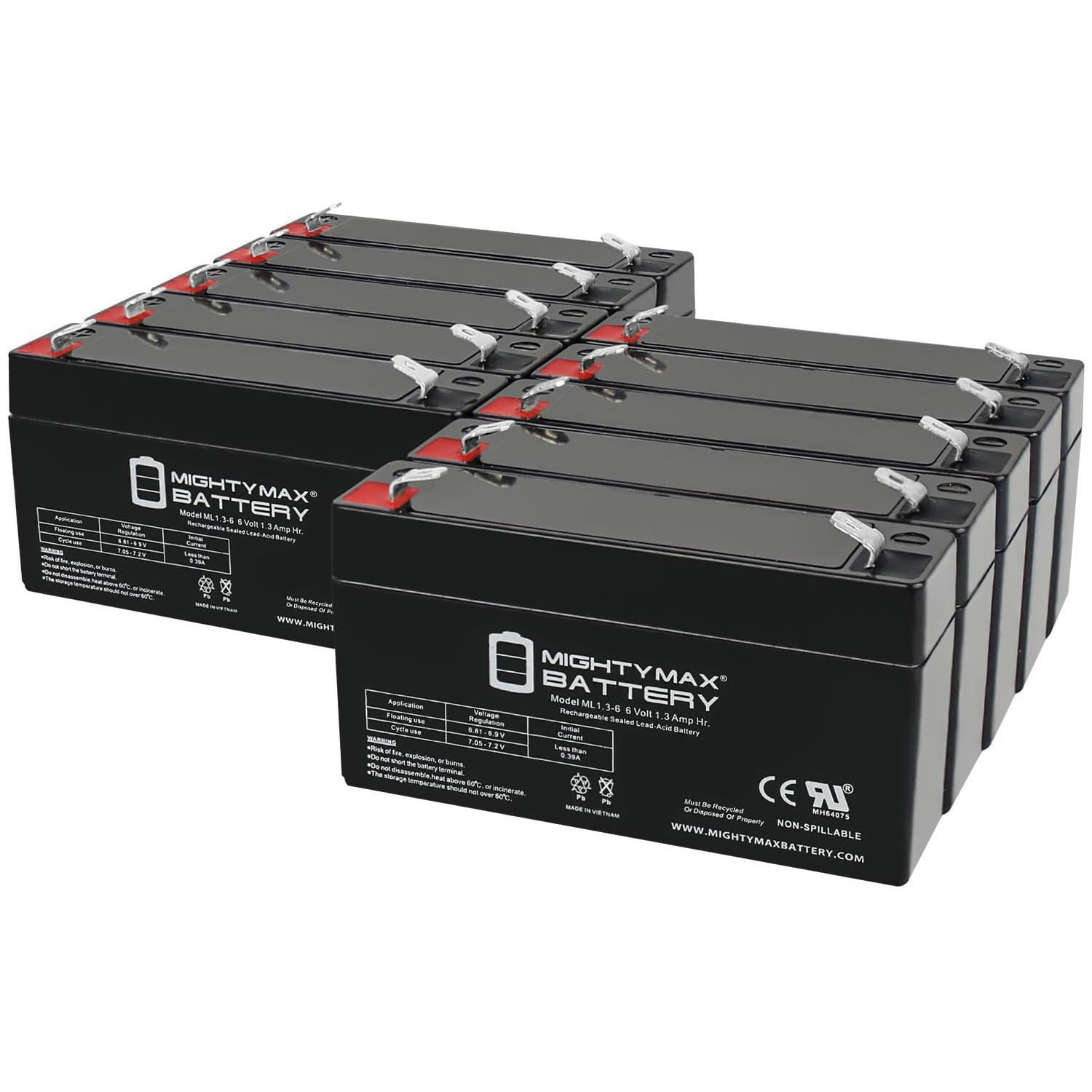 6V 1.3Ah Replacement Battery compatible with  Rocket ES1.2-6 UPS - 10 Pack