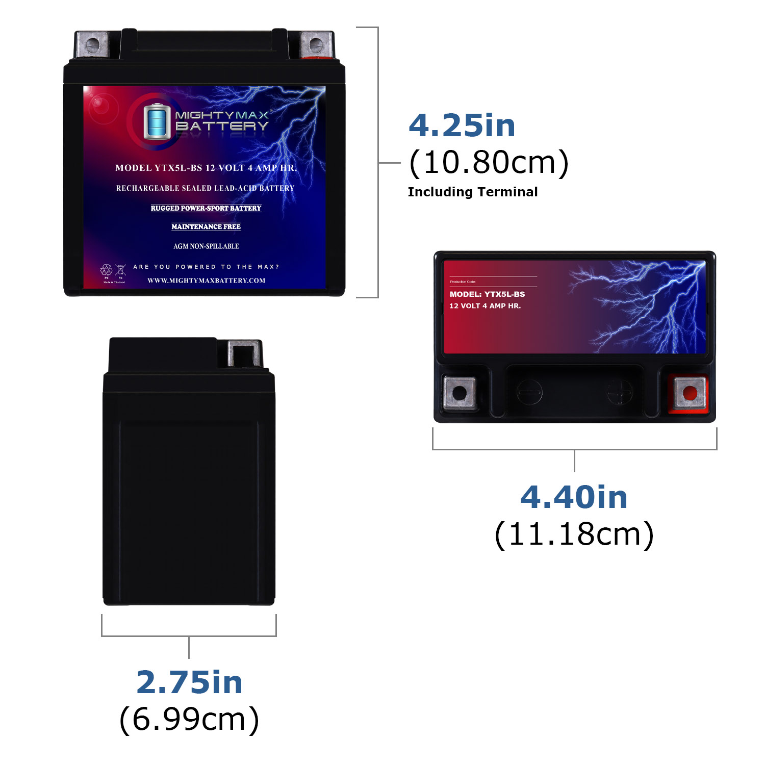 YTX5L-BS MOTORCYCLE BATTERY REPLACEMENT - 12V 4AH - 80 CCA - 6 PACK