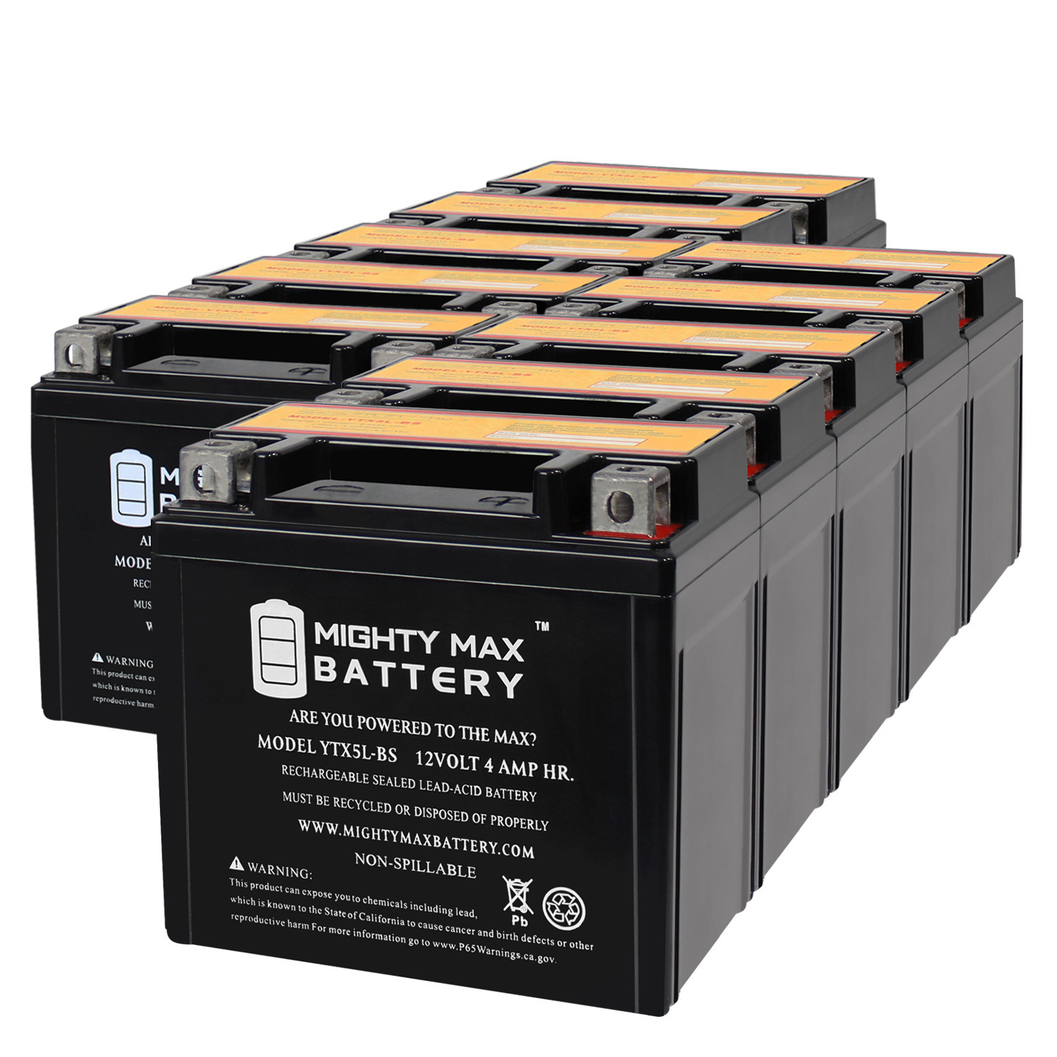 YTX5L-BS 12V 4Ah Replacement Battery Compatible with Yamaha YFM250 - 10 Pack