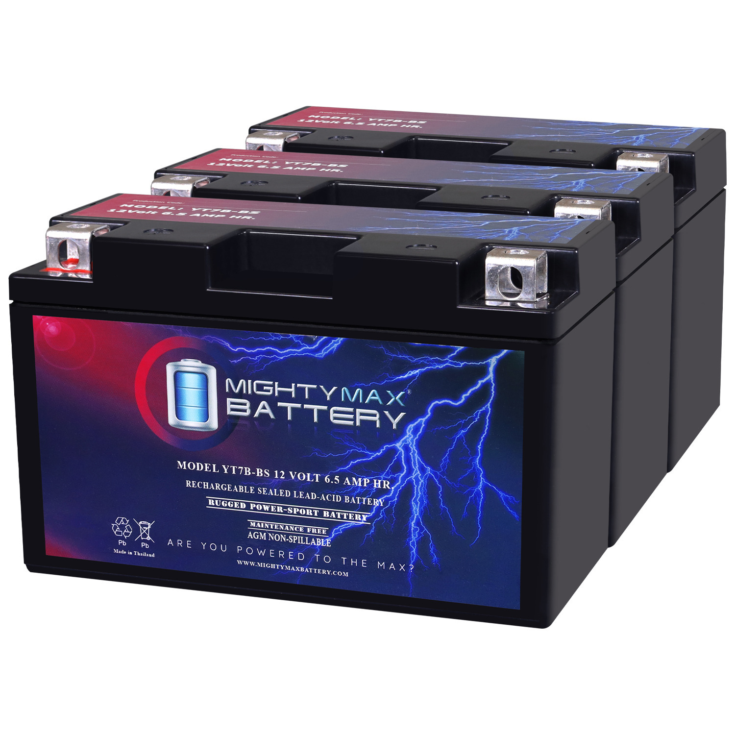 YT7B-BS 12V 6.5AH Replacement Battery Compatible with BikeMaster YT7B-BS - 3 Pack