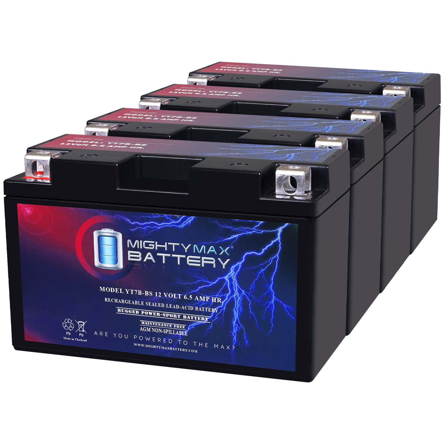 YT7B-BS 12V 6.5AH Replacement Battery compatible with CYLA7BBSXTA Xtreme AGM 7B-BS Powersport - 4 Pack