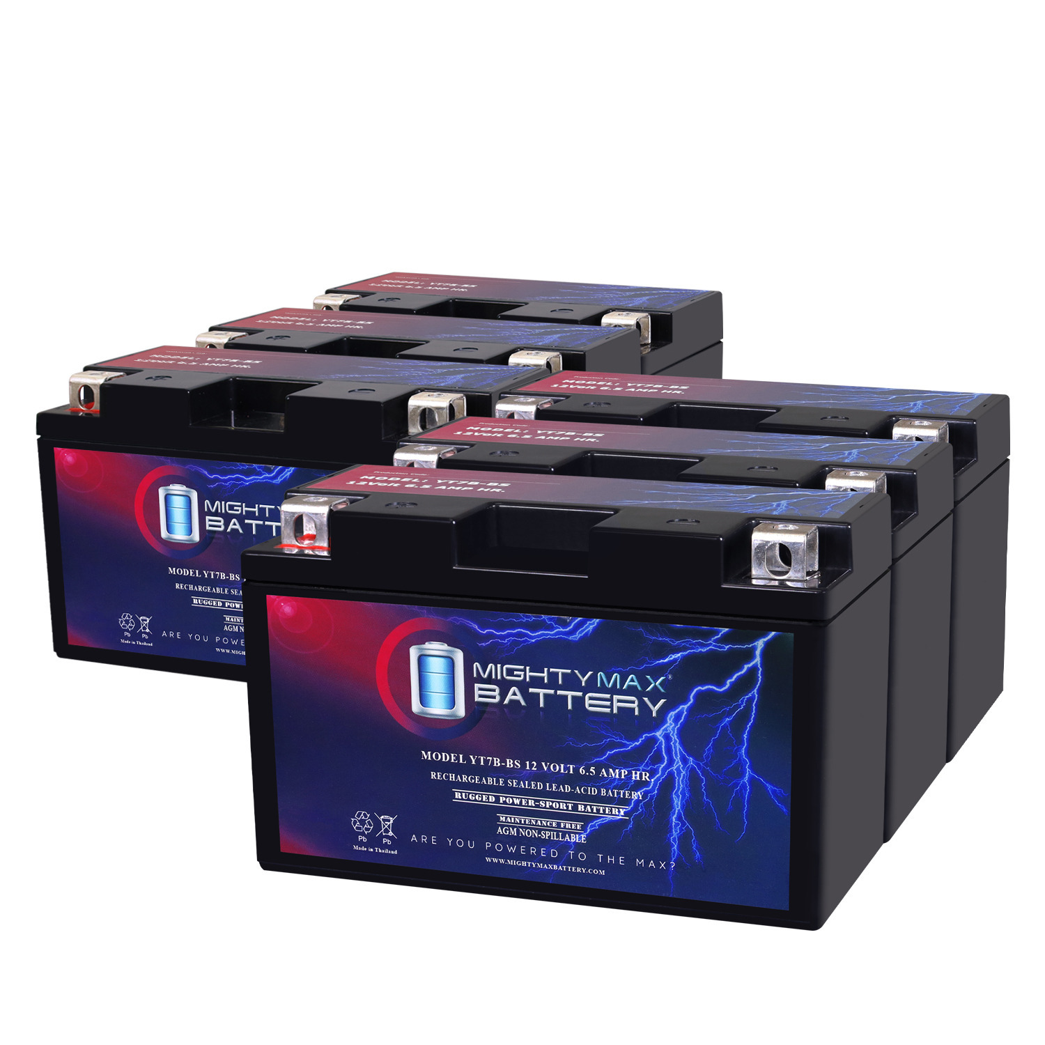 YT7B-BS 12V 6.5AH Replacement Battery compatible with Powersport Sportbikes Cruisers SMF - 6 Pack