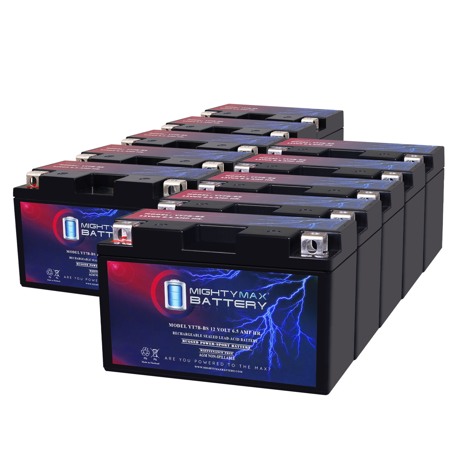 YT7B-BS 12V 6.5AH Replacement Battery Compatible with GES 7B-BS Power Sport - 10 Pack