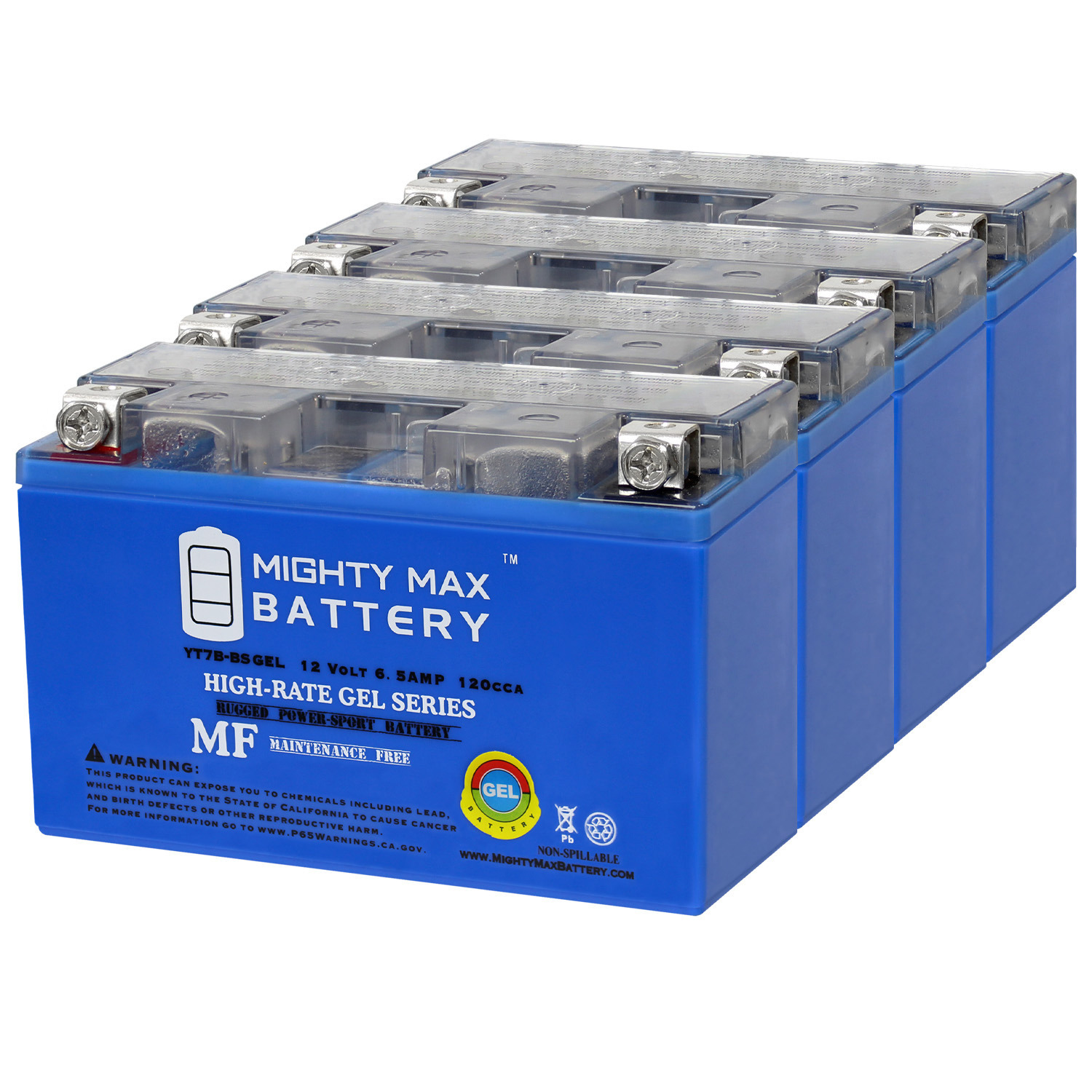 Mighty Max Battery YT7B-BSGEL -12 Volt 6.5 AH, GEL Type, 110 CCA, Rechargeable Maintenance Free SLA AGM Motorcycle Battery - Pack of 4