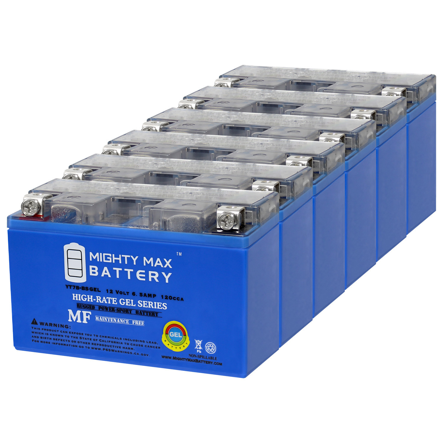 Mighty Max Battery YT7B-BSGEL -12 Volt 6.5 AH, GEL Type, 110 CCA, Rechargeable Maintenance Free SLA AGM Motorcycle Battery - Pack of 6