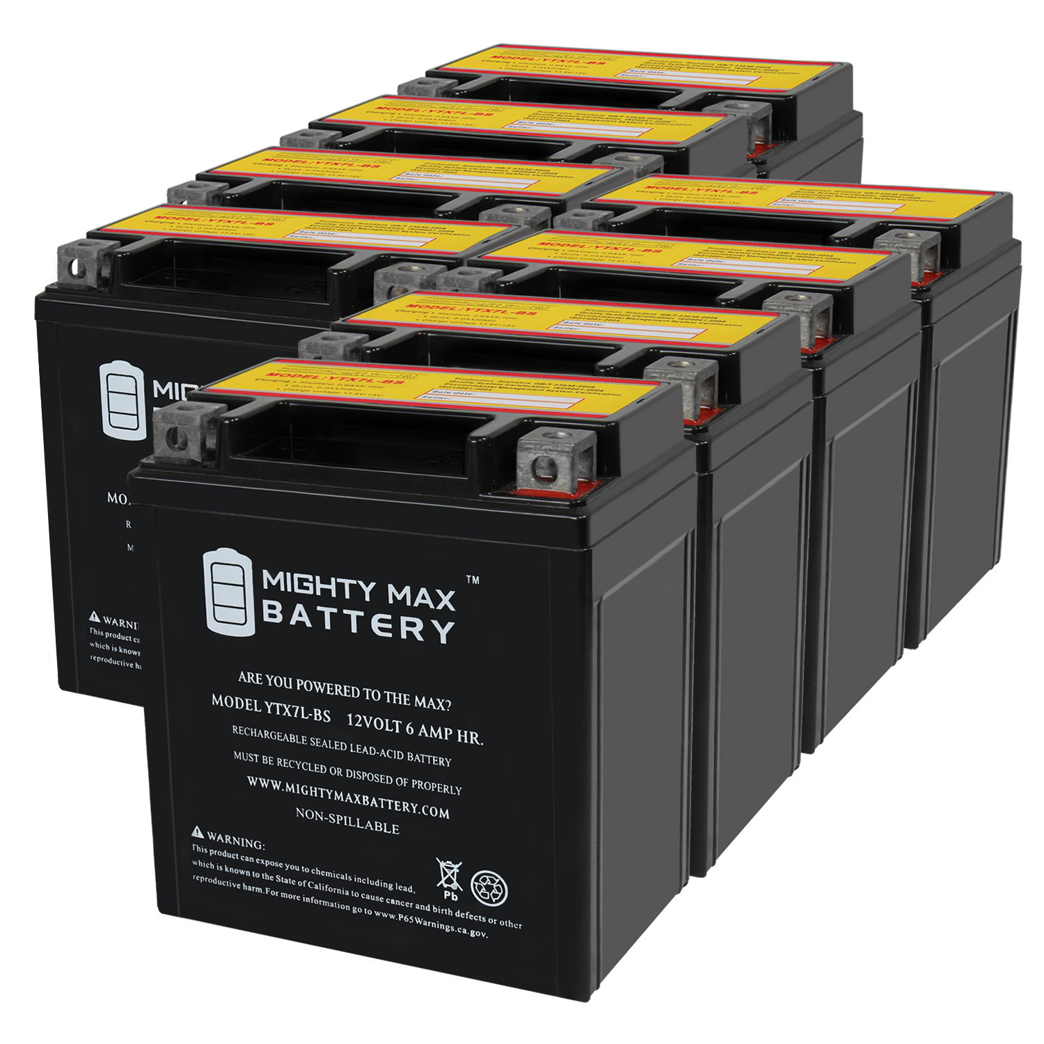 YTX7L-BS 12V 6AH Sealed AGM Battery for Motorcycle - 8 Pack