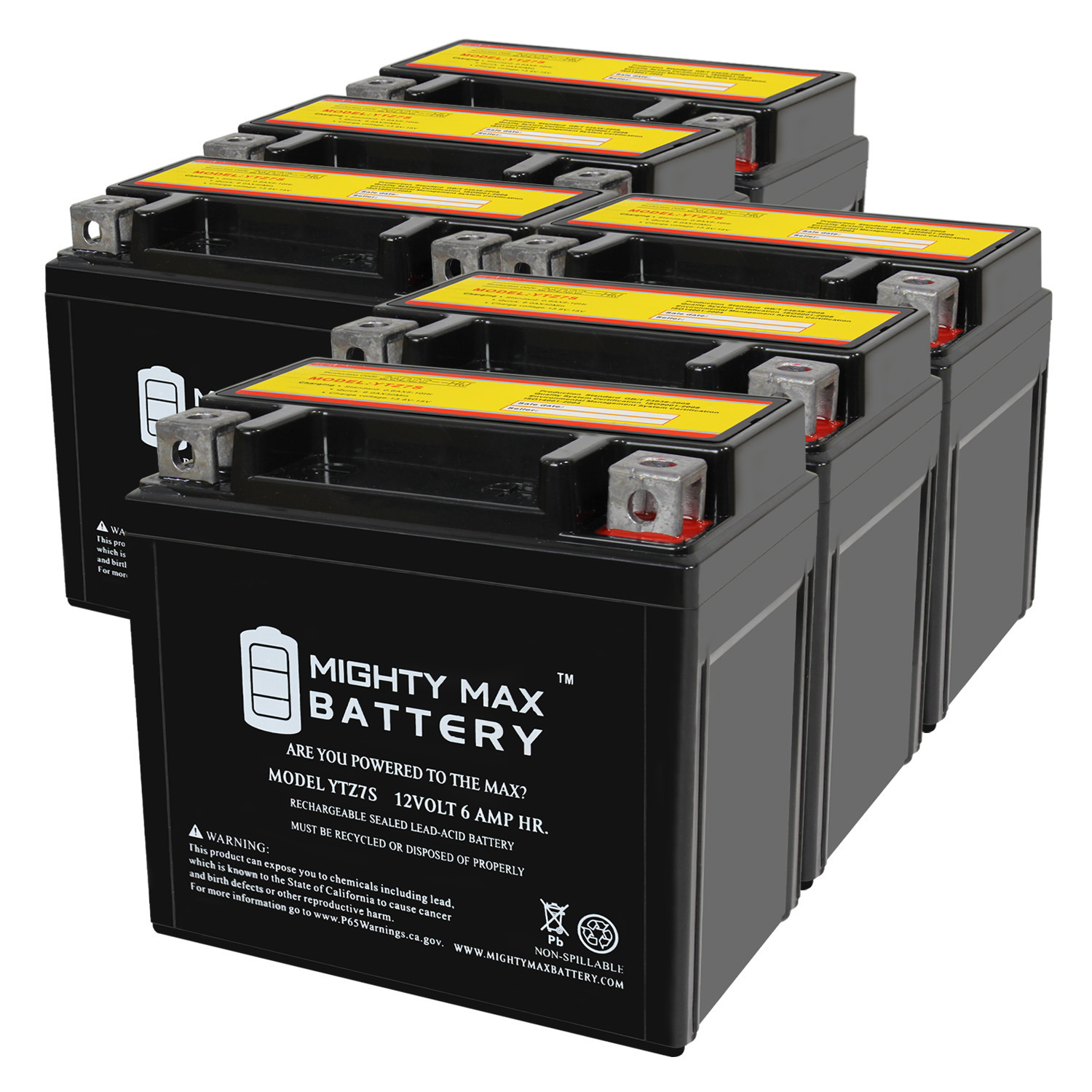 YTZ7S 12V 6AH Replacement Battery compatible with Yuasa TTZ7SL - 6 Pack