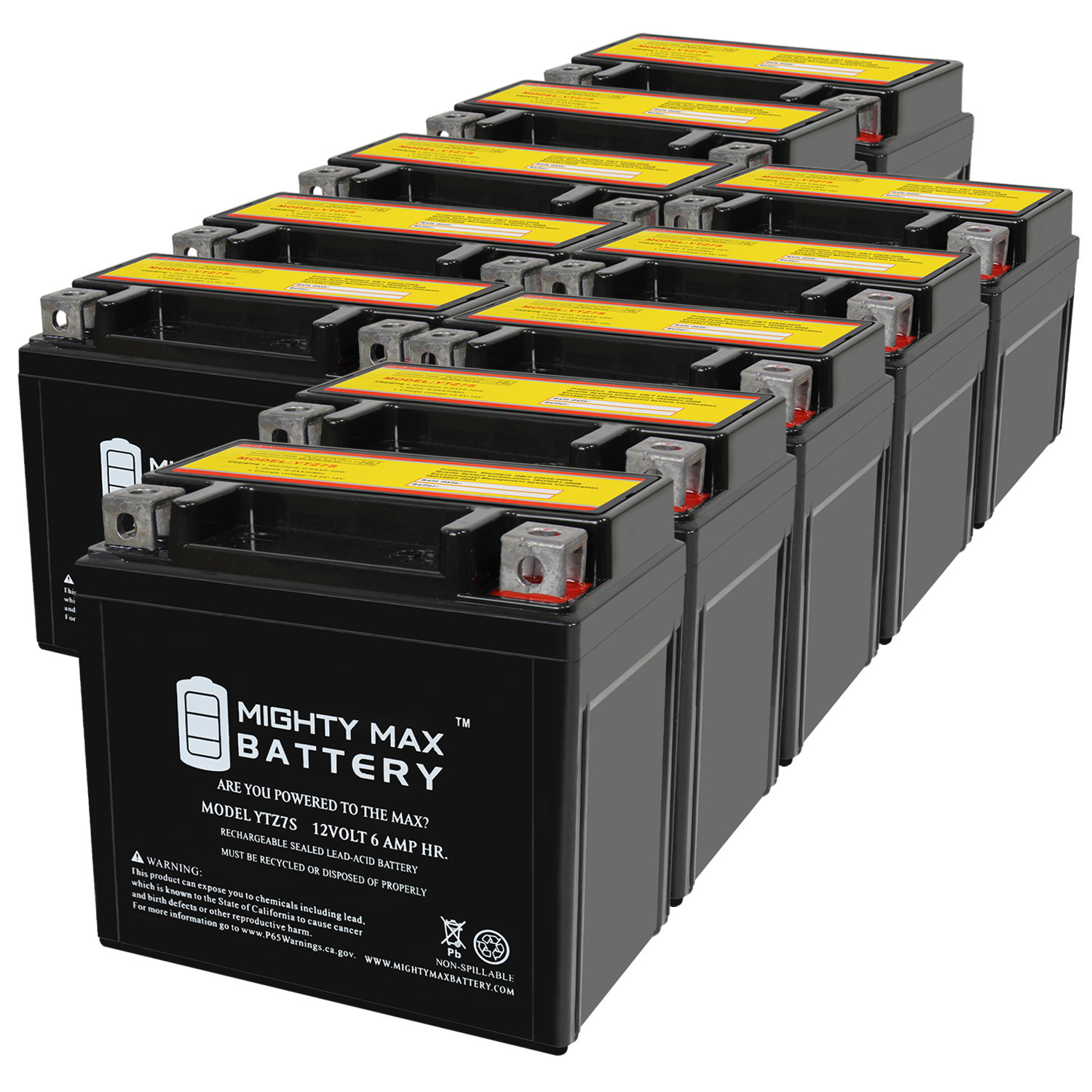 YTZ7S 12V 6AH Replacement Battery Compatible with Kawasaki 90 KFX90 23 - 10 Pack