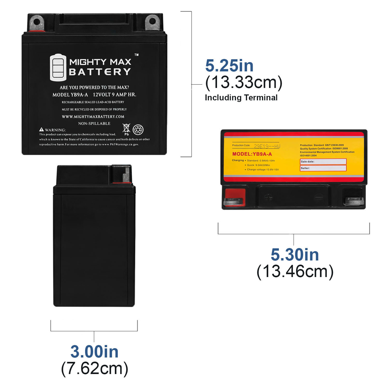 YB9A-A - 12V 9AH 130CCA SLA AGM Motorcycle Battery - Pack of 2