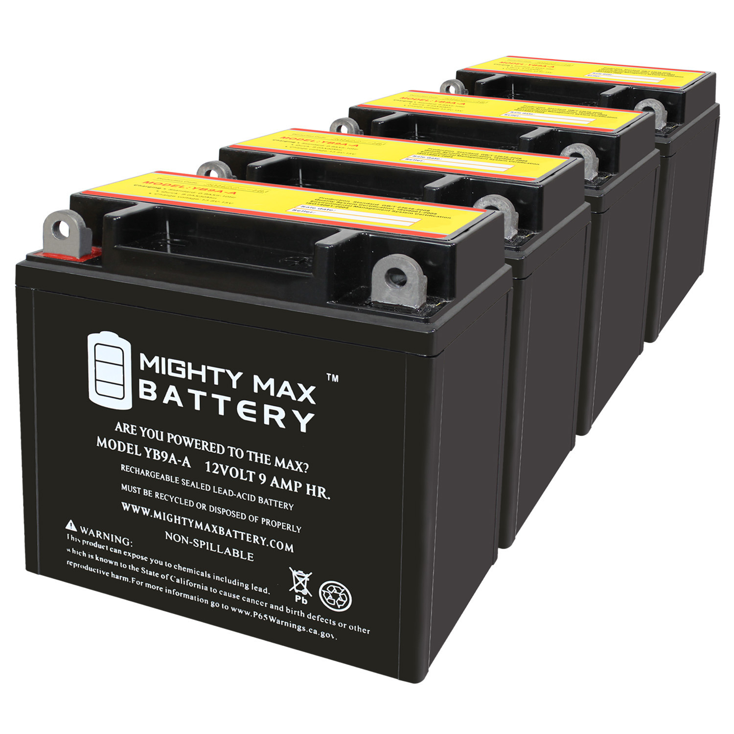 YB9A-A - 12V 9AH 130CCA SLA AGM Motorcycle Battery - Pack of 4