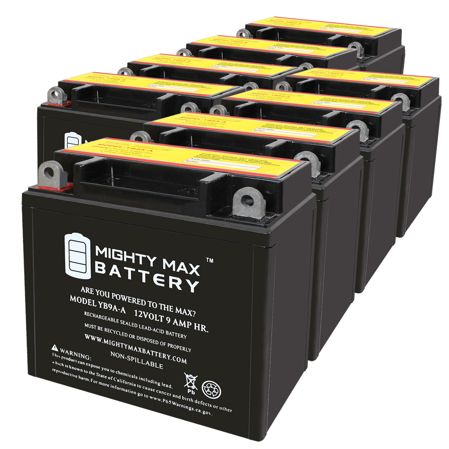 YB9A-A - 12V 9AH 130CCA SLA AGM Motorcycle Battery - Pack of 8