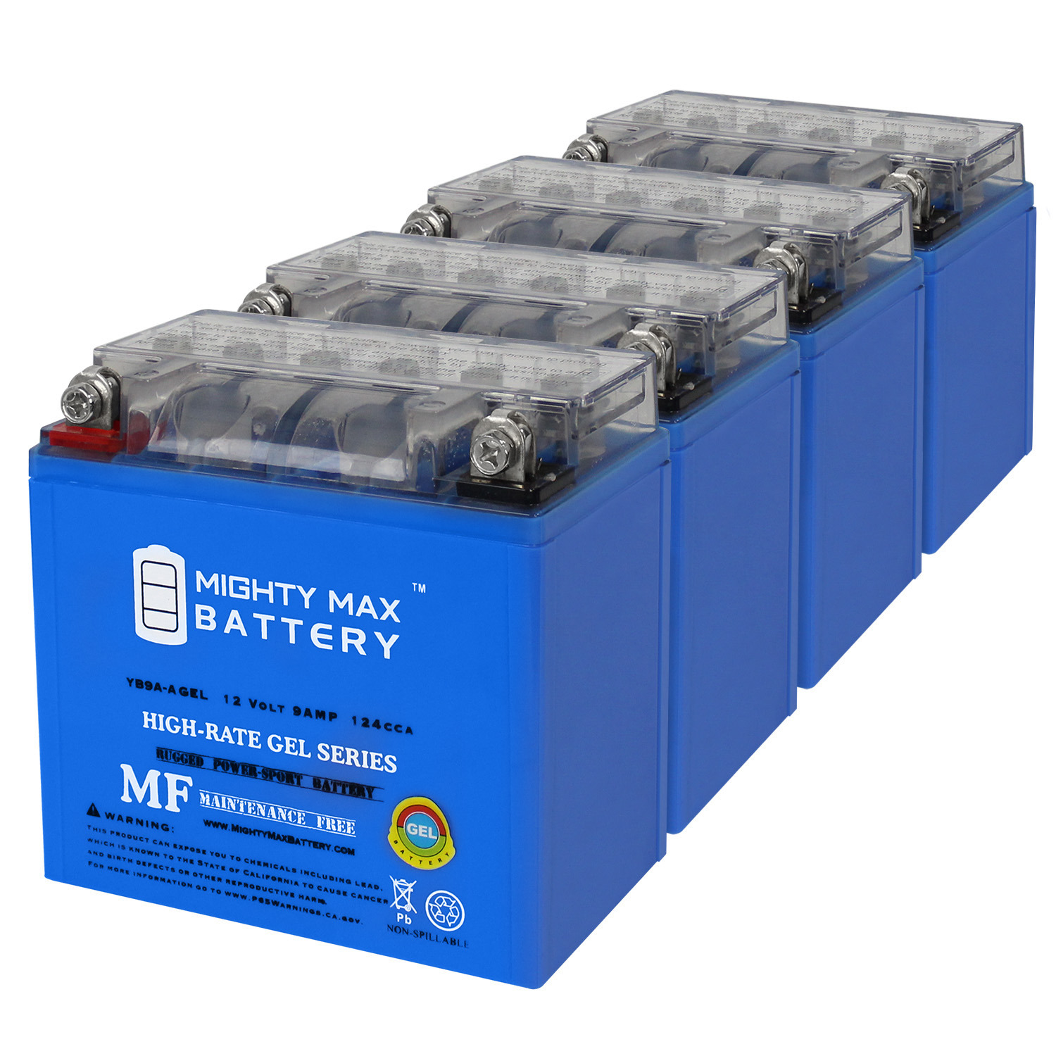 Mighty Max Battery YB9A-AGEL - 12 Volt 9 AH, GEL Type, 130 CCA, Rechargeable Maintenance Free SLA AGM Motorcycle Battery - Pack of 4