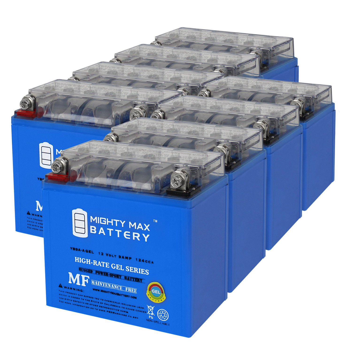 Mighty Max Battery YB9A-AGEL - 12 Volt 9 AH, GEL Type, 130 CCA, Rechargeable Maintenance Free SLA AGM Motorcycle Battery - Pack of 8