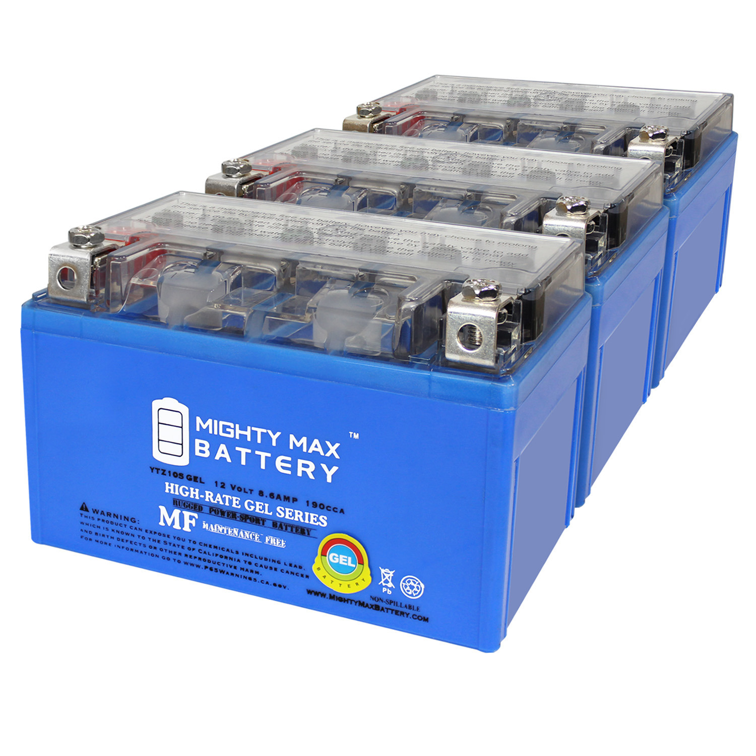 YTZ10SGEL - 12V 8.6AH GEL 190CCA SLA Motorcycle Battery - Pack of 3