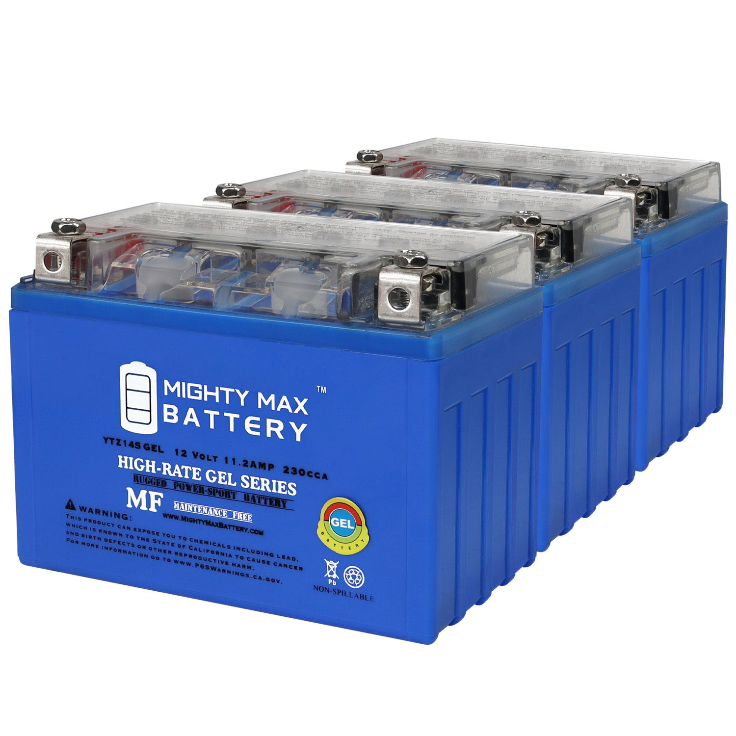 YTZ14SGEL -12 Volt 11.2 AH, GEL Type, 230 CCA, Rechargeable Maintenance Free SLA AGM Motorcycle Battery - Pack of 3