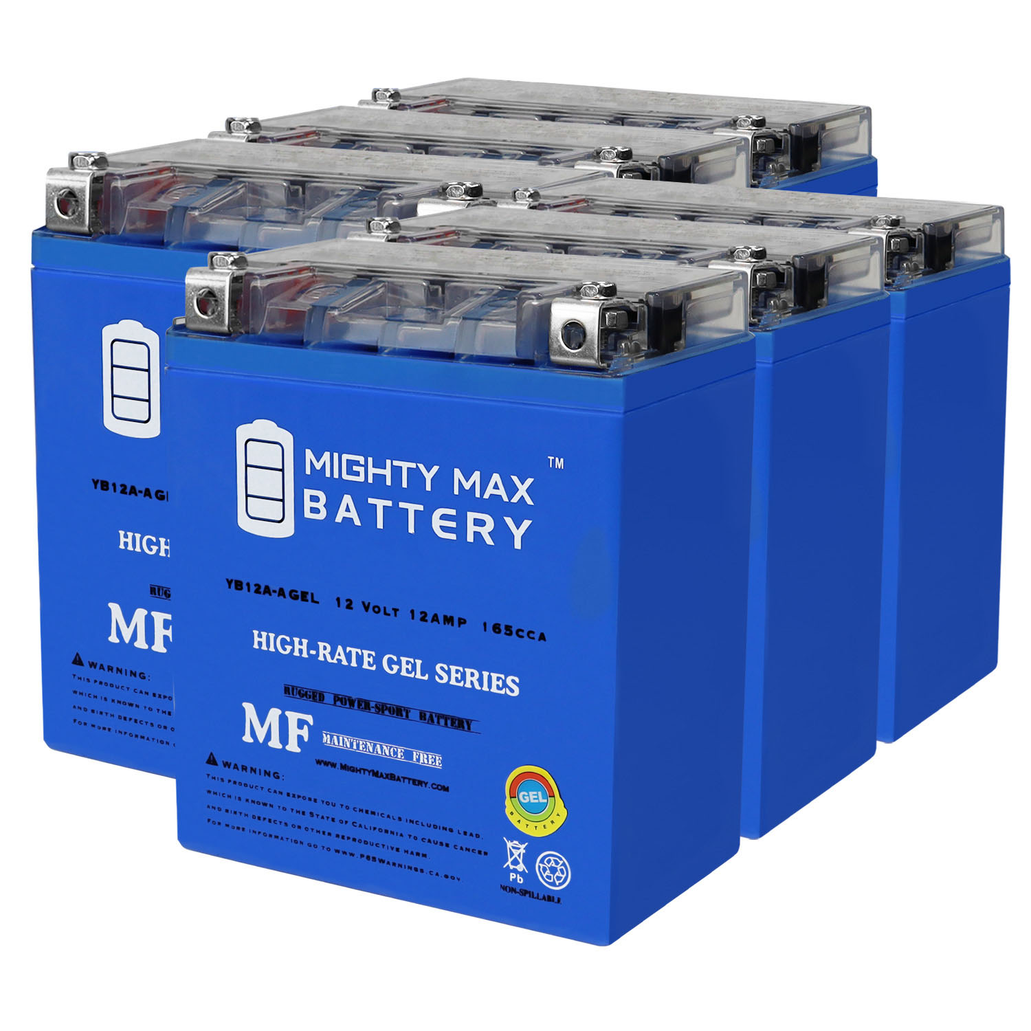 YB12A-AGEL -12 Volt 12 AH, 165 CCA, GEL Type, Rechargeable Maintenance Free SLA AGM Motorcycle Battery - Pack of 6