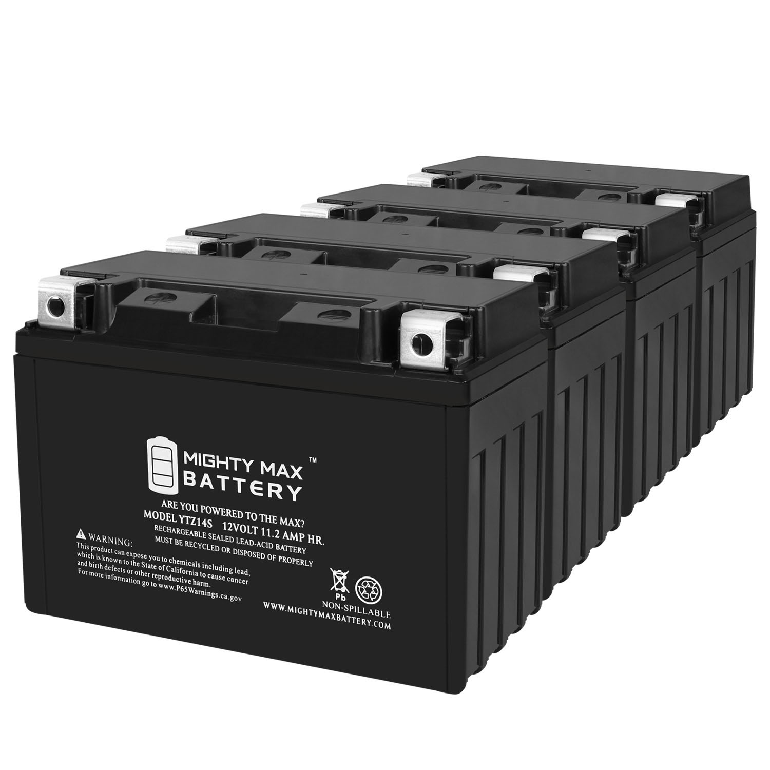 YTZ14S -12 Volt 11.2 AH, 230 CCA, Rechargeable Maintenance Free SLA AGM Motorcycle Battery - Pack of 4