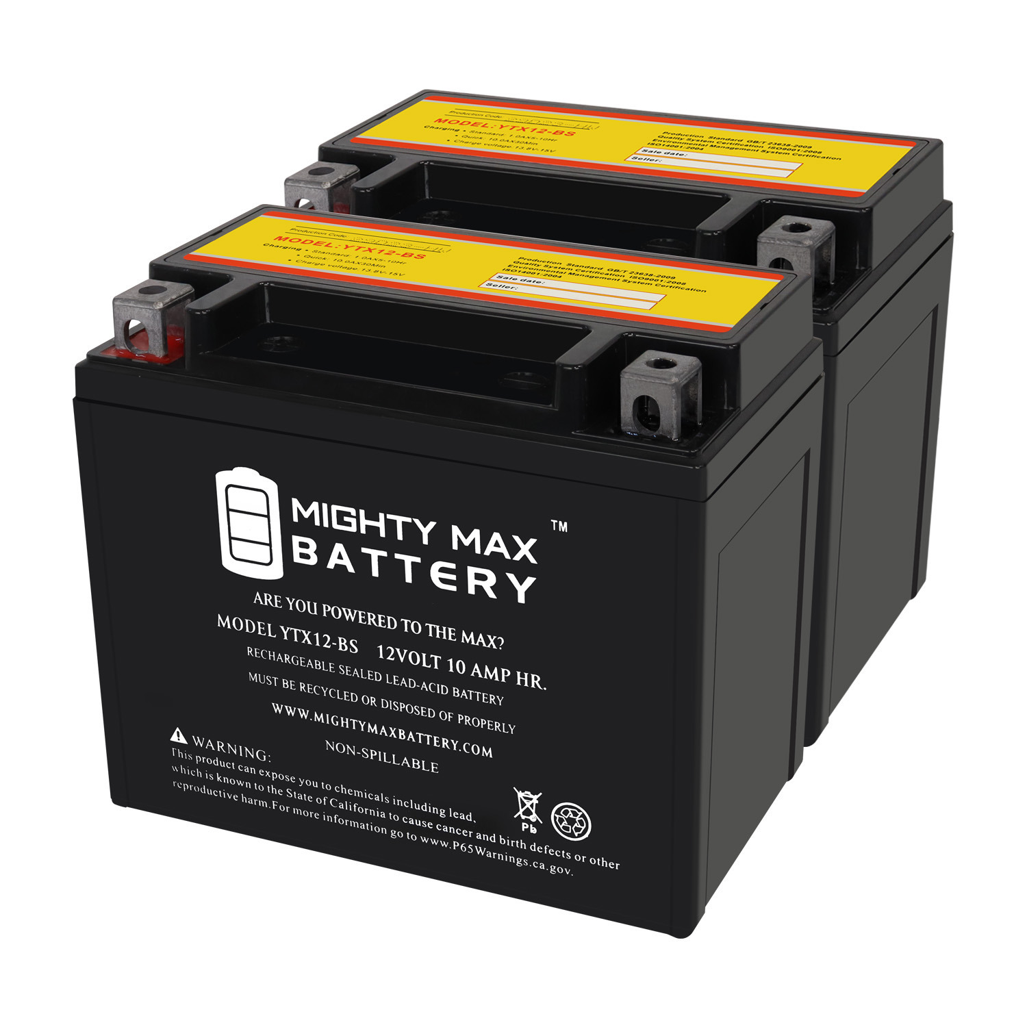 YTX12-BS 12V 10Ah Replacement Battery Compatible with Kawasaki 650 KLE650 Versys 08-23 - 2 Pack