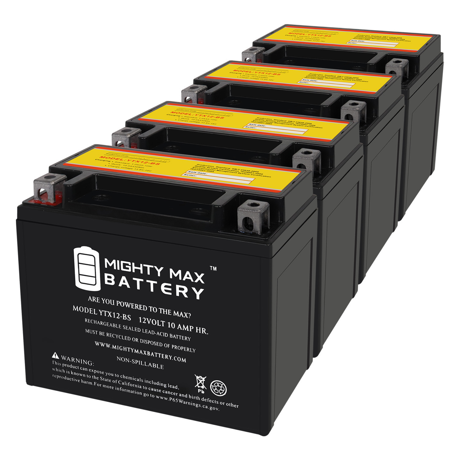 YTX12-BS 12V 10Ah Replacement Battery Compatible with Honda 250 TRX250A 97-01 - 4 Pack