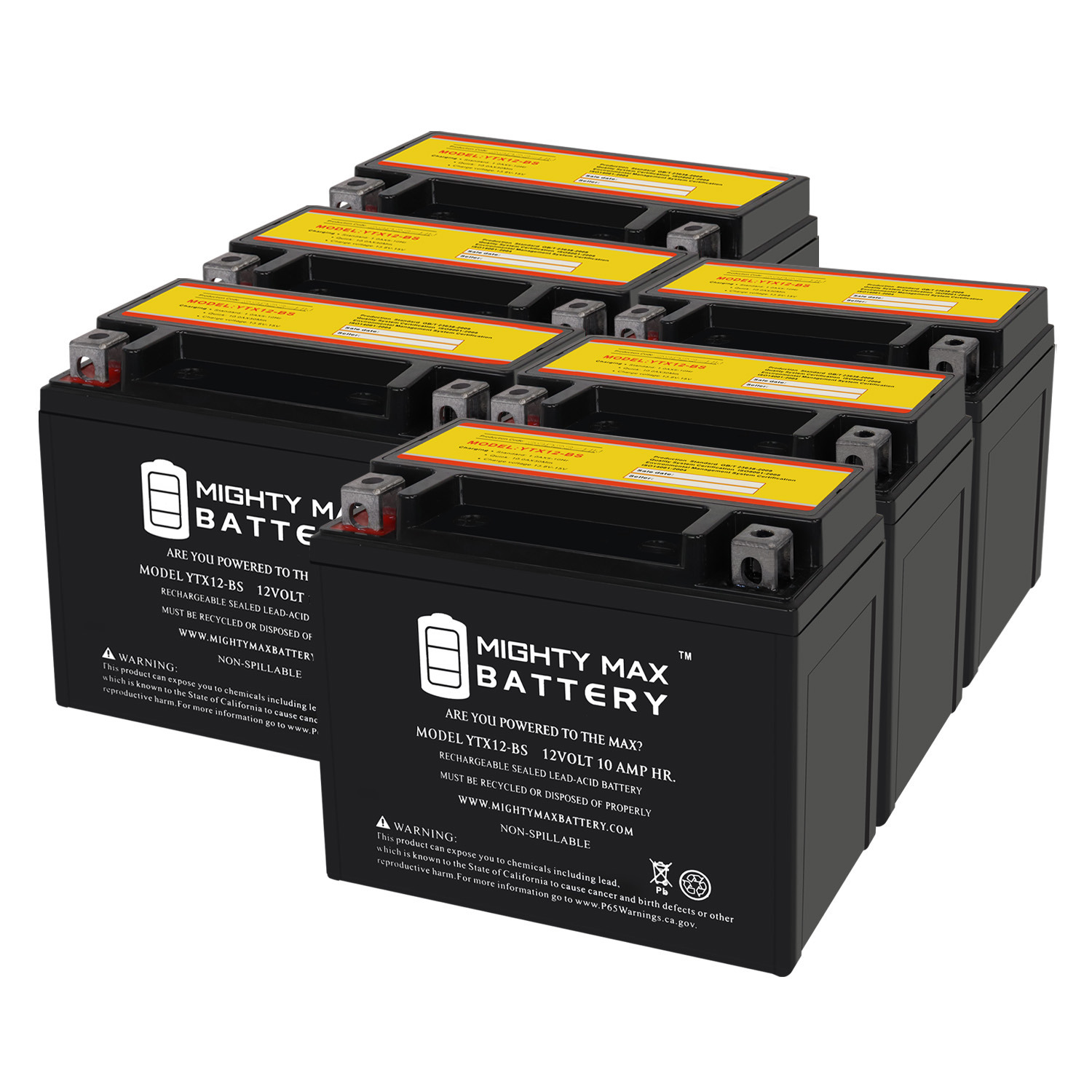 YTX12-BS 12V 10Ah Replacement Battery Compatible with Kawasaki Vulcan 900 Classic Custom 23 - 6 Pack