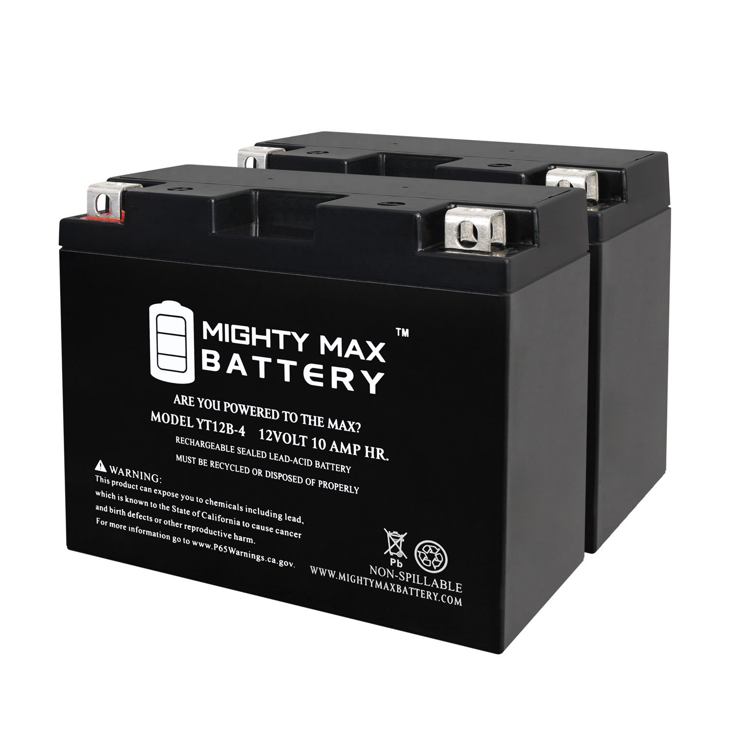 YT12B-4 -12 Volt 10 AH, 125 CCA, Rechargeable Maintenance Free SLA AGM Motorcycle Battery - Pack of 2