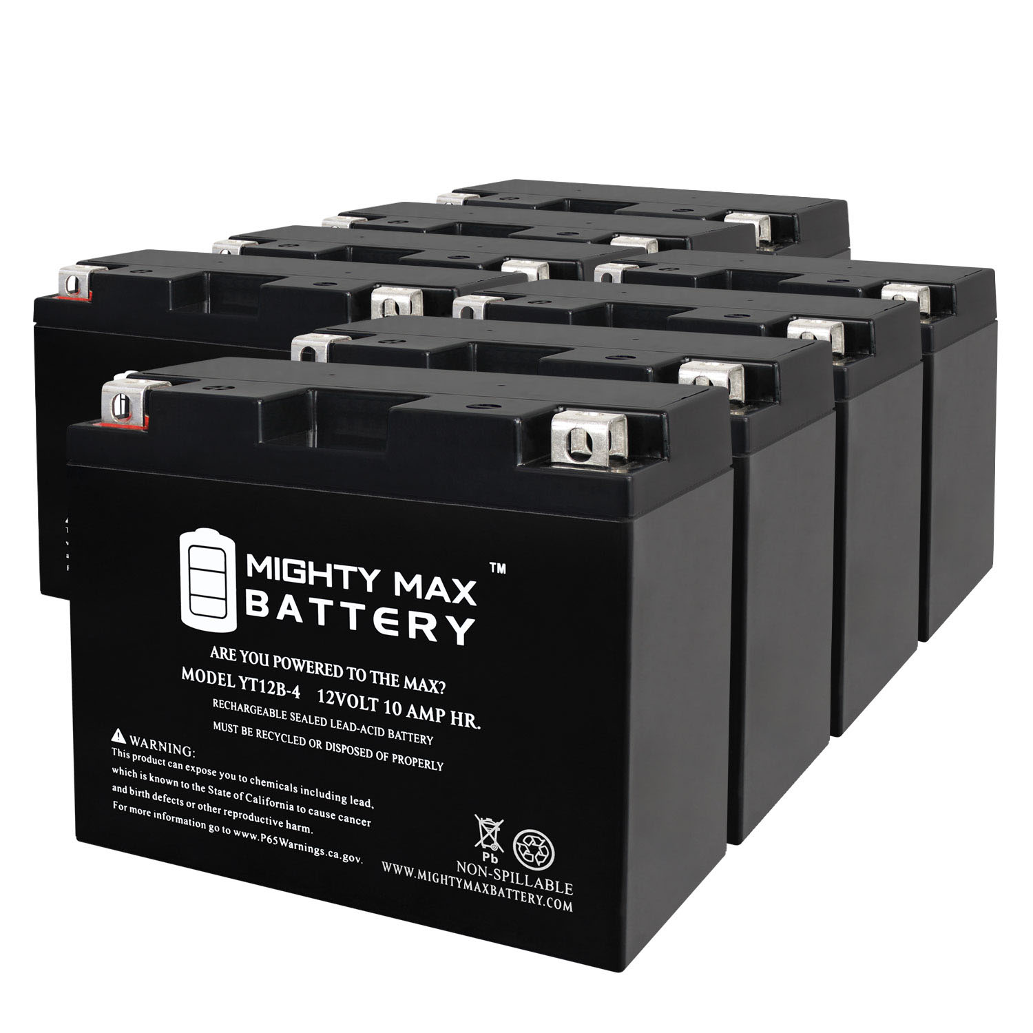 YT12B-4 -12 Volt 10 AH, 125 CCA, Rechargeable Maintenance Free SLA AGM Motorcycle Battery - Pack of 8