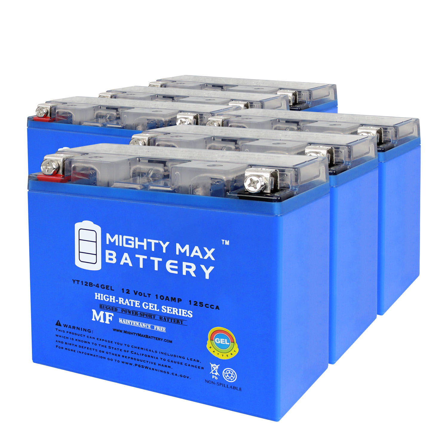 YT12B-4GEL -12 Volt 10 AH, GEL Type 125 CCA, Rechargeable Maintenance Free SLA AGM Motorcycle Battery - Pack of 6