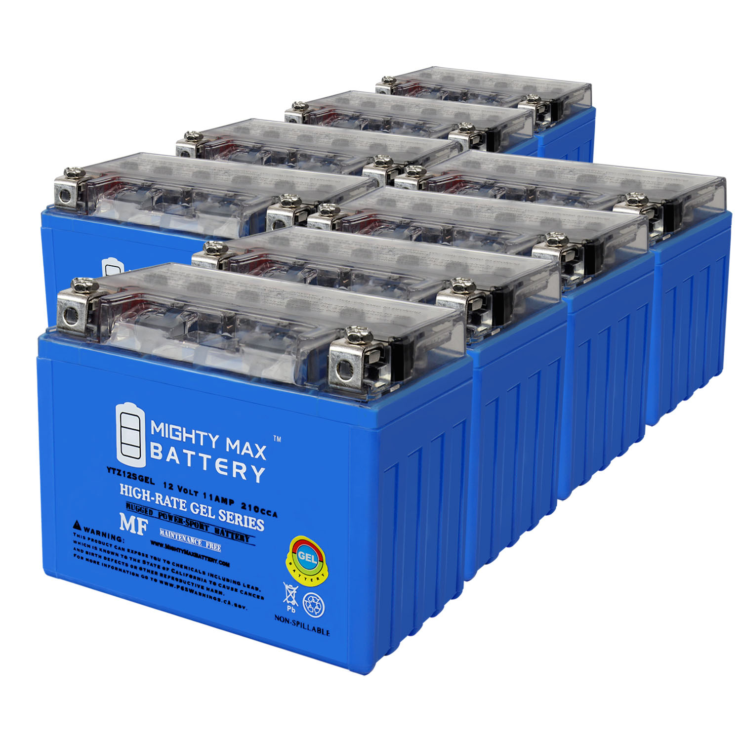 YTZ12SGEL -12 Volt 11 AH, GEL Type, 210 CCA, Rechargeable Maintenance Free SLA AGM Motorcycle Battery - Pack of 8