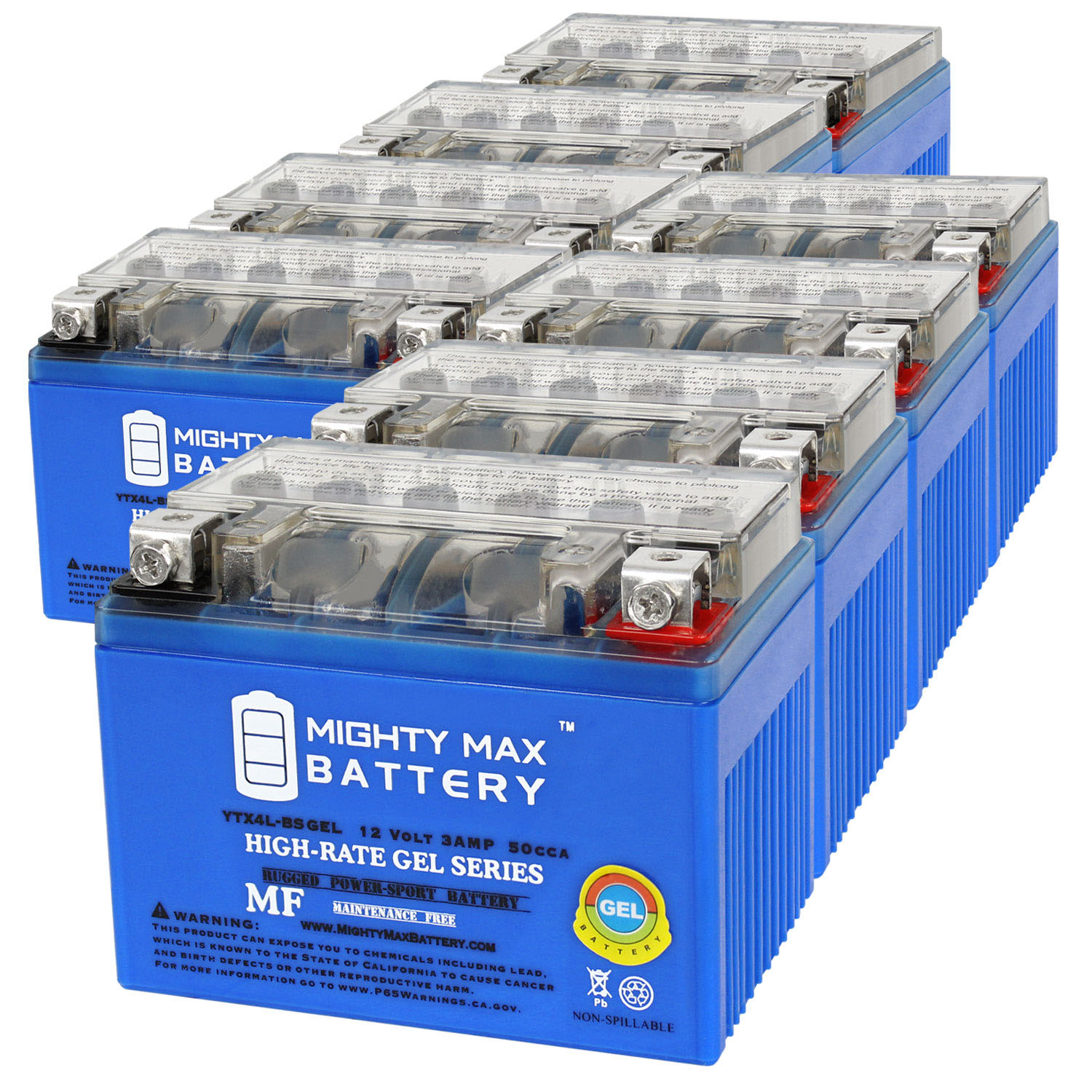 Mighty Max Battery YTX4L-BSGEL - 12 Volt 3 AH, GEL Type, 50 CCA, Rechargeable Maintenance Free SLA AGM Motorcycle Battery - Pack of 8