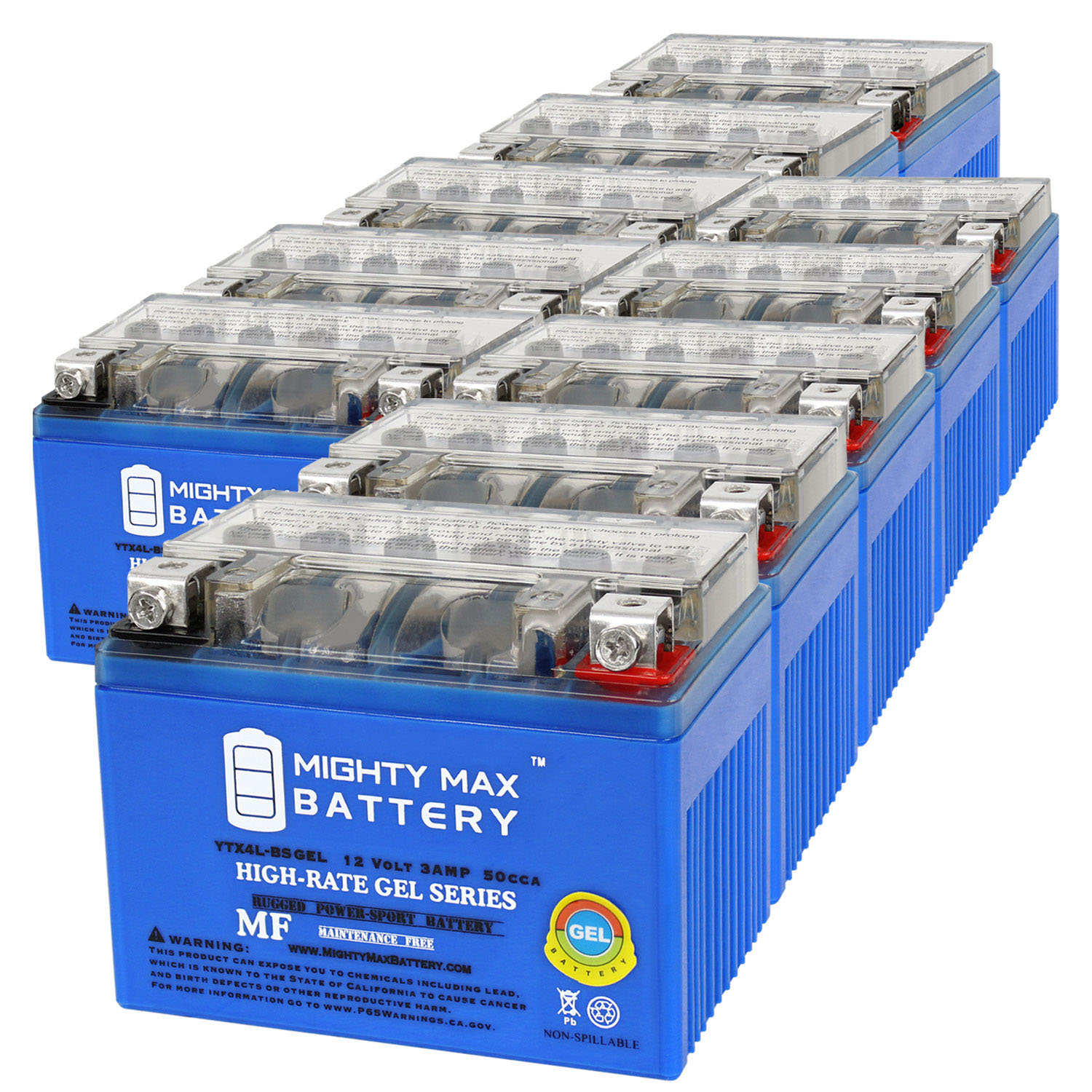 YTX4L-BSGEL 12V 3AH GEL Replacement Battery compatible with Battery Tender BTL24A480CW - 10 Pack