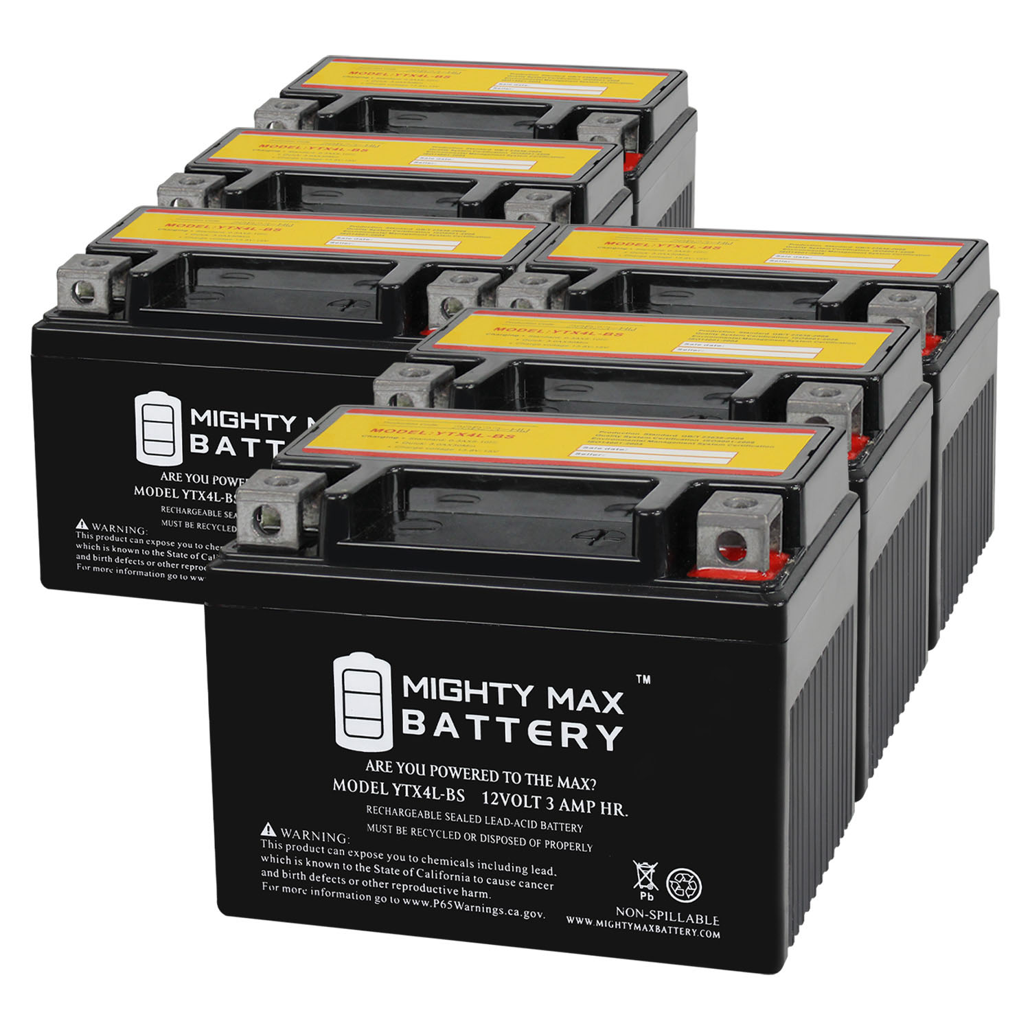 YTX4L-BS 12V 3Ah Replacement Battery compatible with Yamaha TTR125E/LE Electric Start 23 - 6 Pack