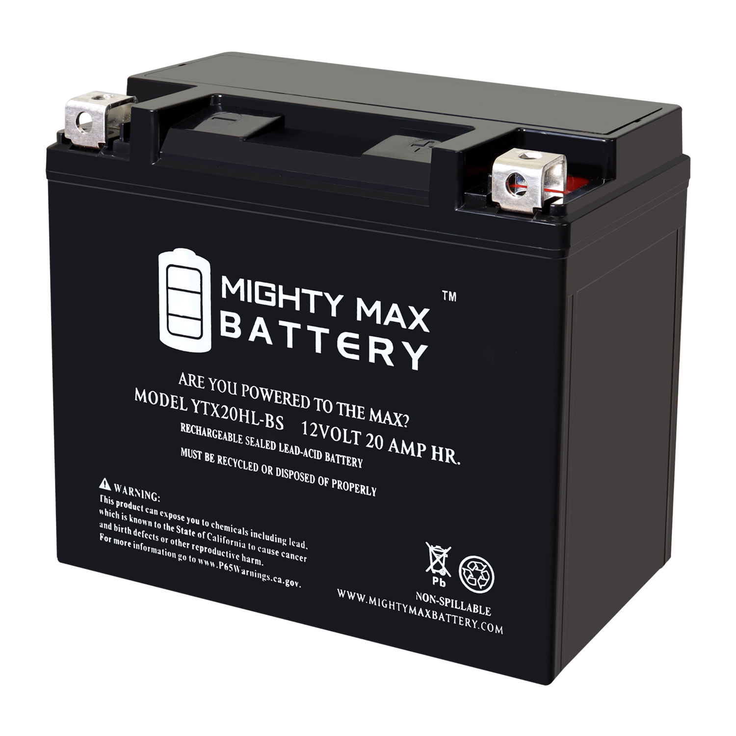 Mighty Max Battery YTX20HL-BS - 12 Volt 20 AH, 310 CCA, Rechargeable Maintenance Free SLA AGM Motorcycle Battery