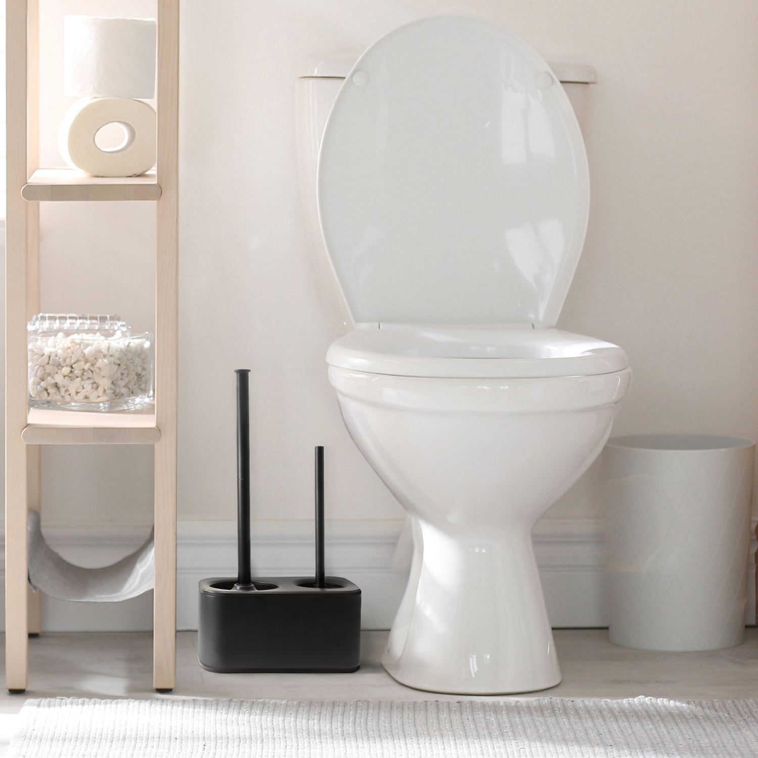 modern sleek toilet bowl brush and Toilet plunger combo - Black