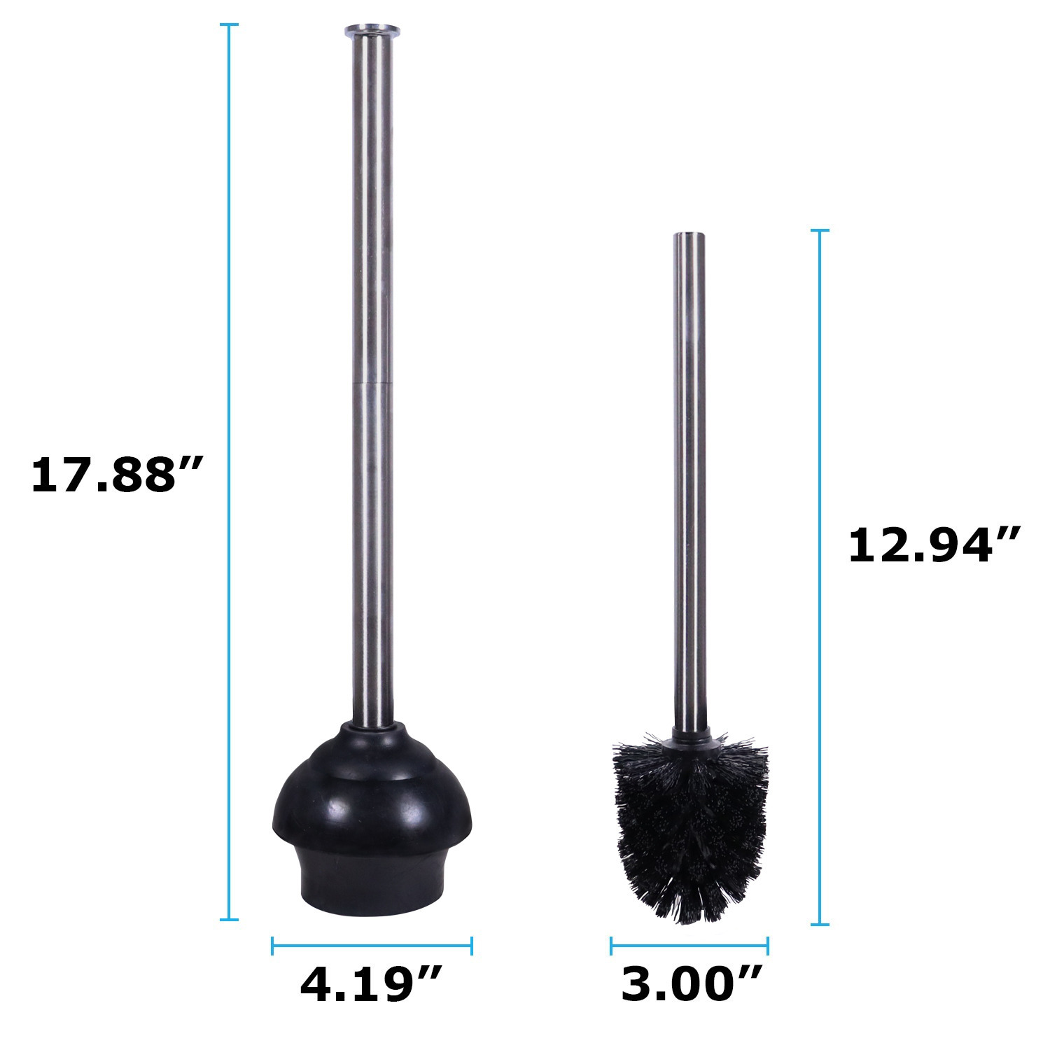 modern sleek toilet bowl brush and Toilet plunger combo - Stainless 