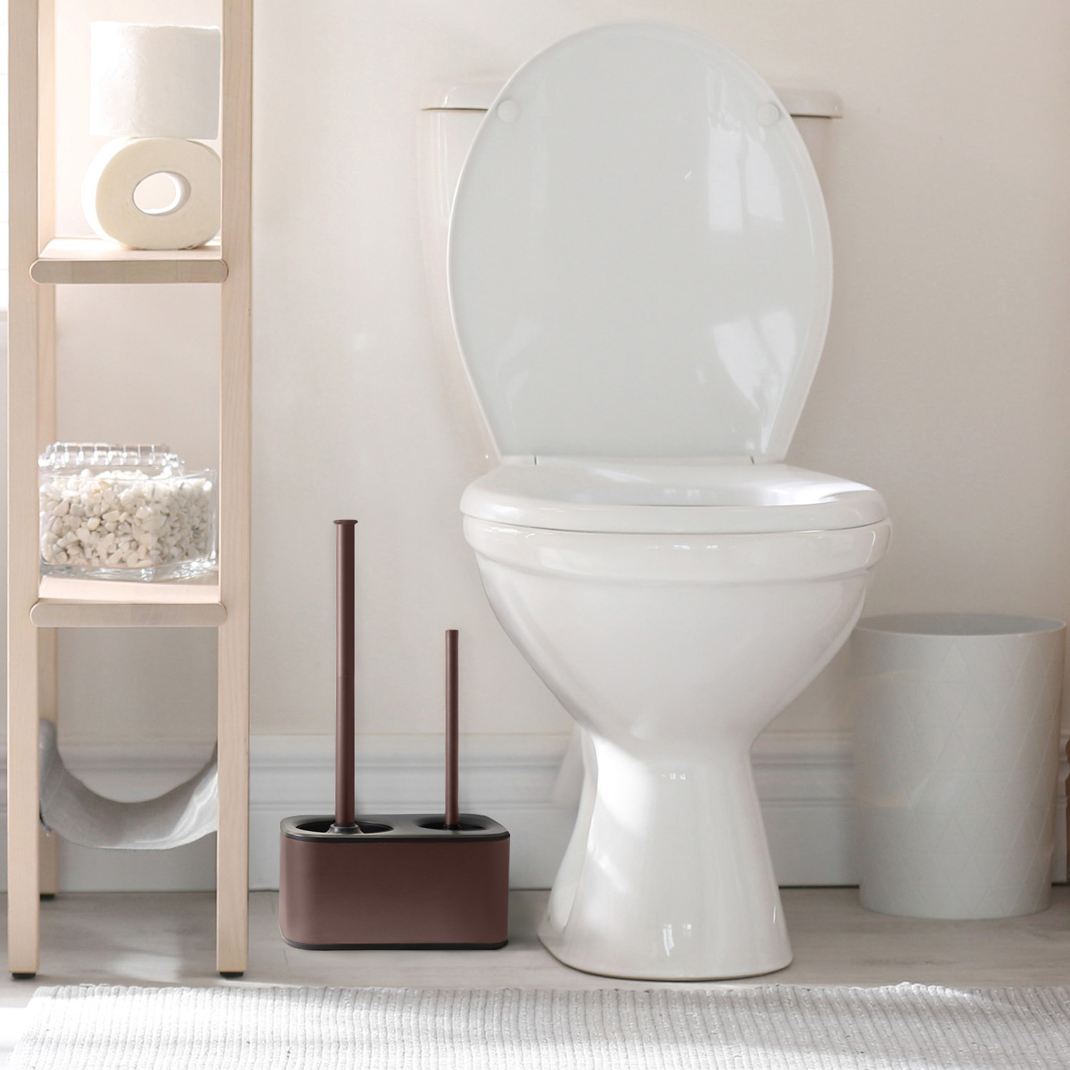 modern sleek toilet bowl brush and Toilet plunger combo - Bronze