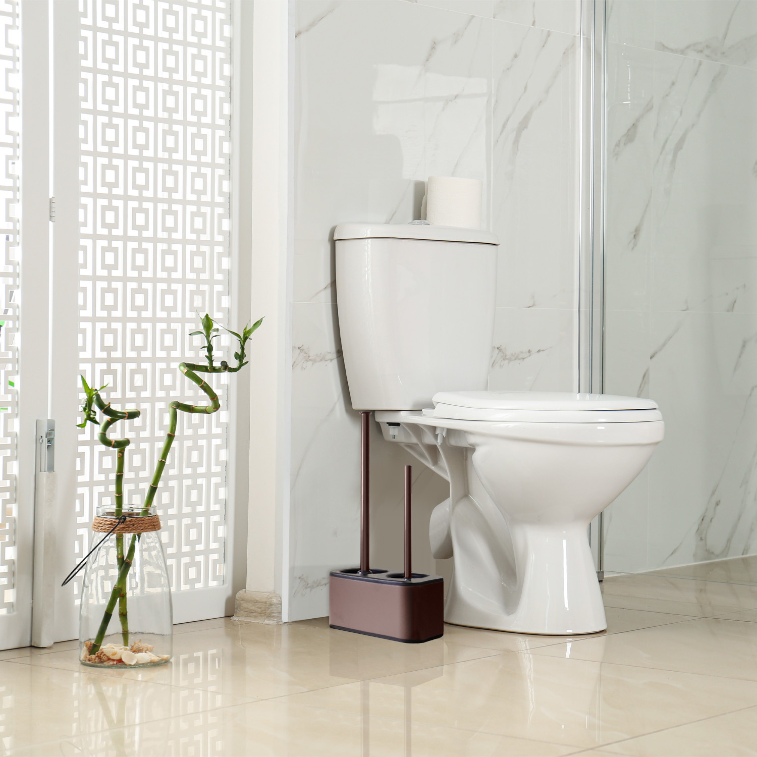 modern sleek toilet bowl brush and Toilet plunger combo - Bronze