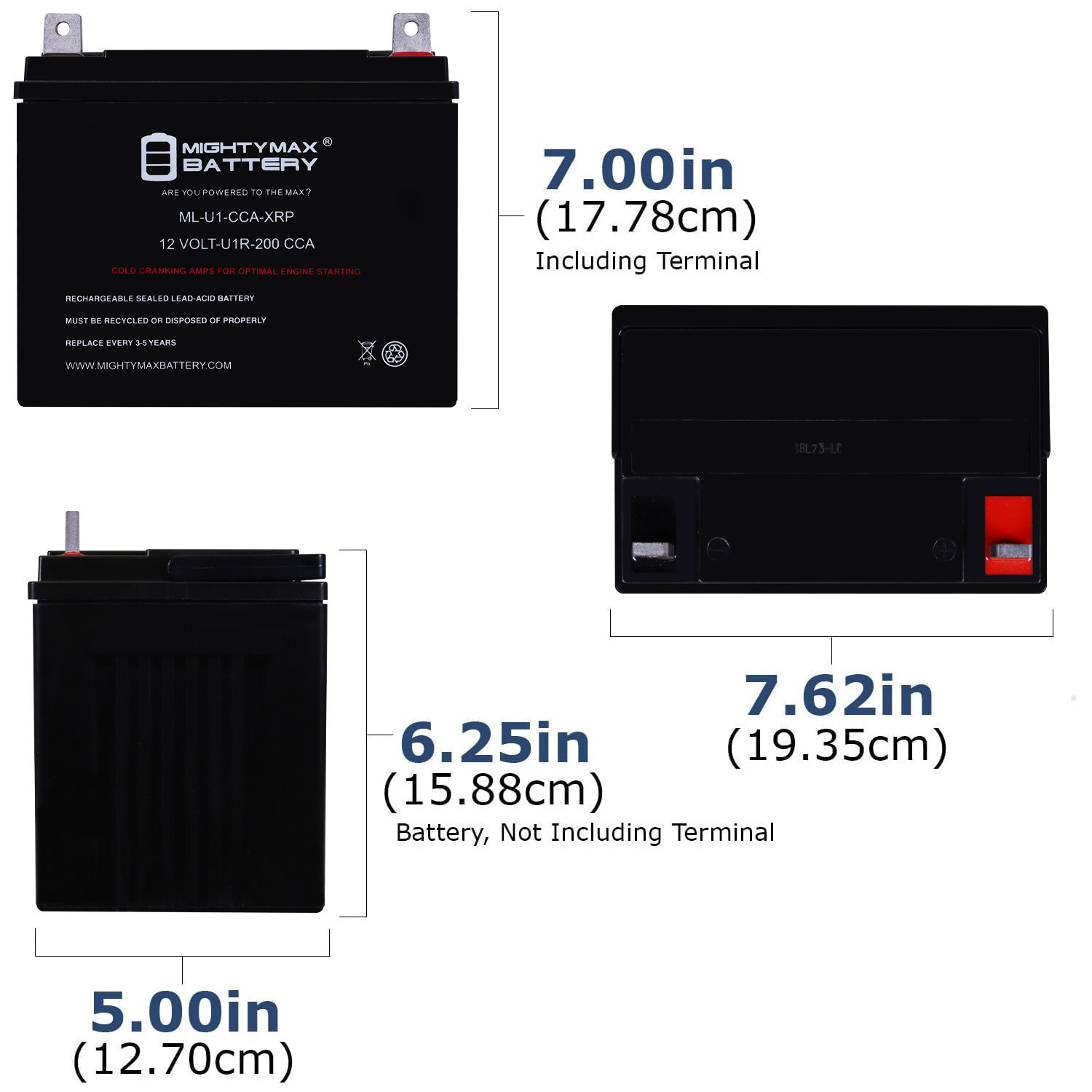 ML-U1-CCA-XRP 12V 200CCA Replacement Battery Compatible with U1R-7 - BCI No. UR1 Lawn Mower