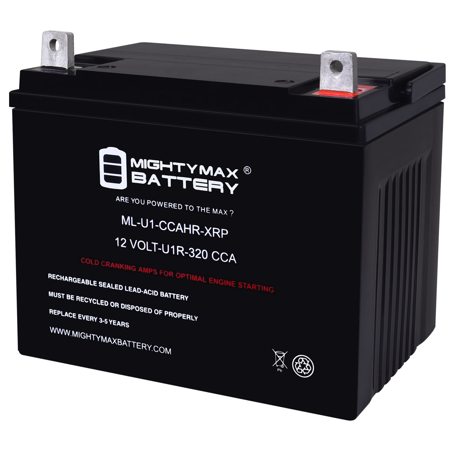 ML-U1-CCAHR-XRP -12 Volt, 320 CCA, Nut and Bolt (NB) Terminal, Rechargeable SLA AGM Battery