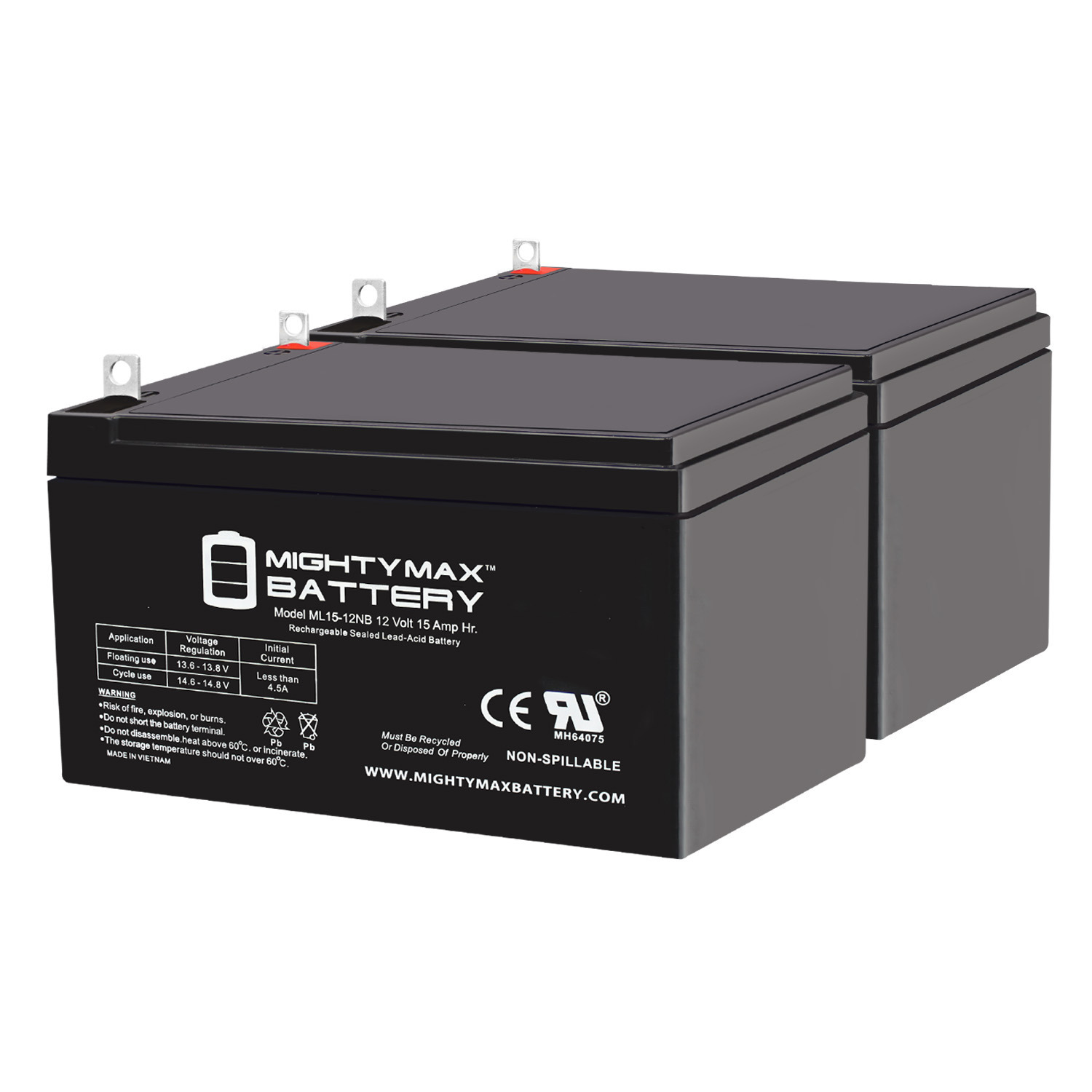 ML15-12NB 12V 15AH Replacement Battery Compatible with Zida 500WF36VC, 500 WF 36VC - 2 Pack