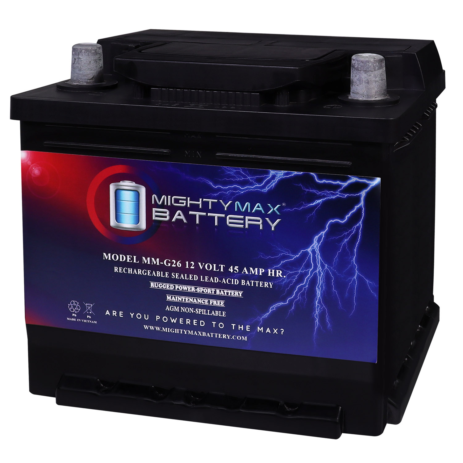 MM-G26 Group 26 12V 45AH 80RC 540CCA Replacement Battery Compatible with Chrysler LeBaron 2.5L L4 Gas SOHC 86