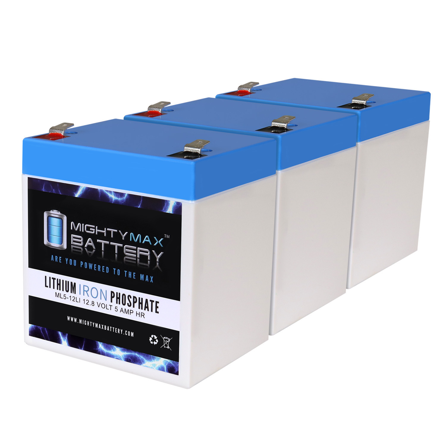 ML5-12LI - 12 Volt 5 AH Deep Cycle Lithium Iron Phosphate (LiFePO4) Rechargeable and Maintenance Free Battery - Pack of 3