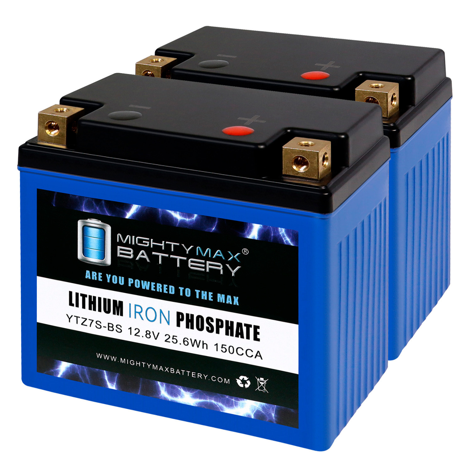 Mighty Max Battery YTZ7S-BS LIFEPO4 - 12 Volt 6 AH, 150 CCA, Lithium Iron Phosphate (LiFePO4) Battery - Pack of 2