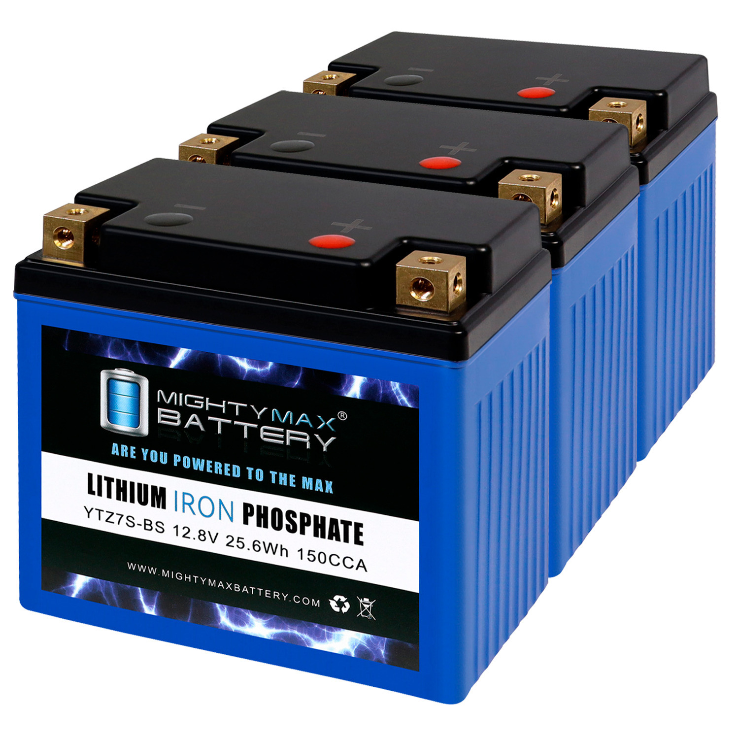 Mighty Max Battery YTZ7S-BS LIFEPO4 - 12 Volt 6 AH, 150 CCA, Lithium Iron Phosphate (LiFePO4) Battery - Pack of 3