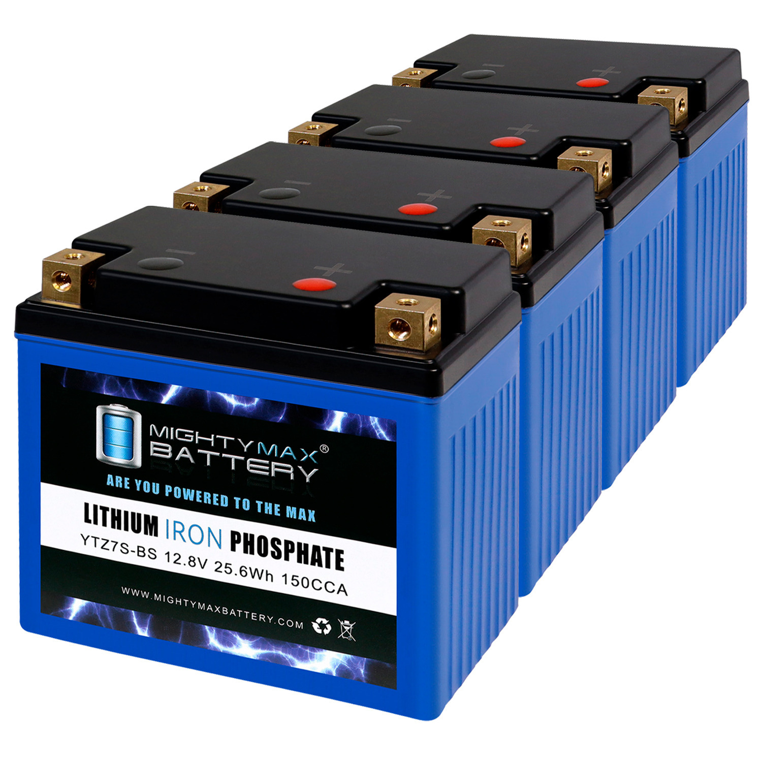 Mighty Max Battery YTZ7S-BS LIFEPO4 - 12 Volt 6 AH, 150 CCA, Lithium Iron Phosphate (LiFePO4) Battery - Pack of 4