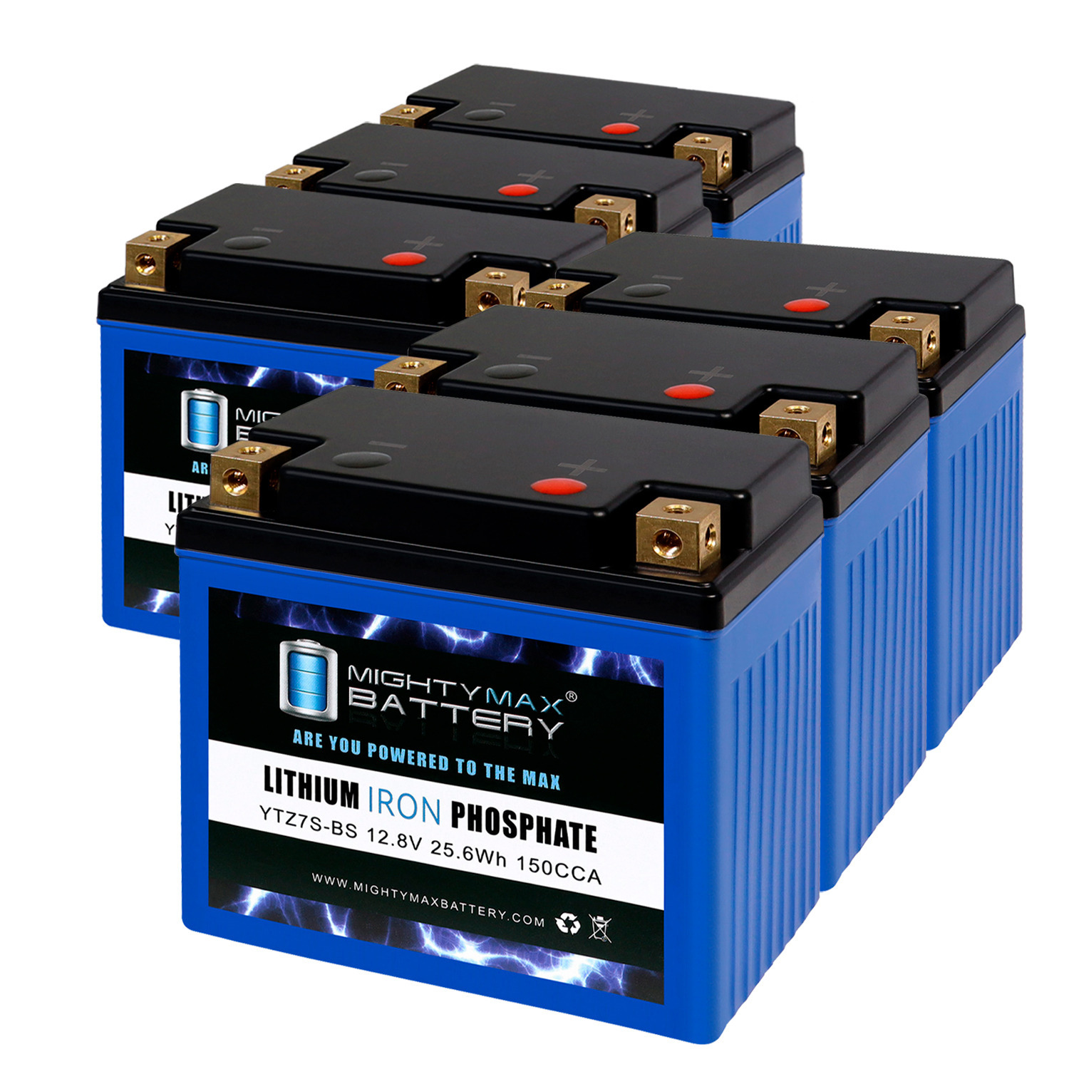 Mighty Max Battery YTZ7S-BS LIFEPO4 - 12 Volt 6 AH, 150 CCA, Lithium Iron Phosphate (LiFePO4) Battery - Pack of 6