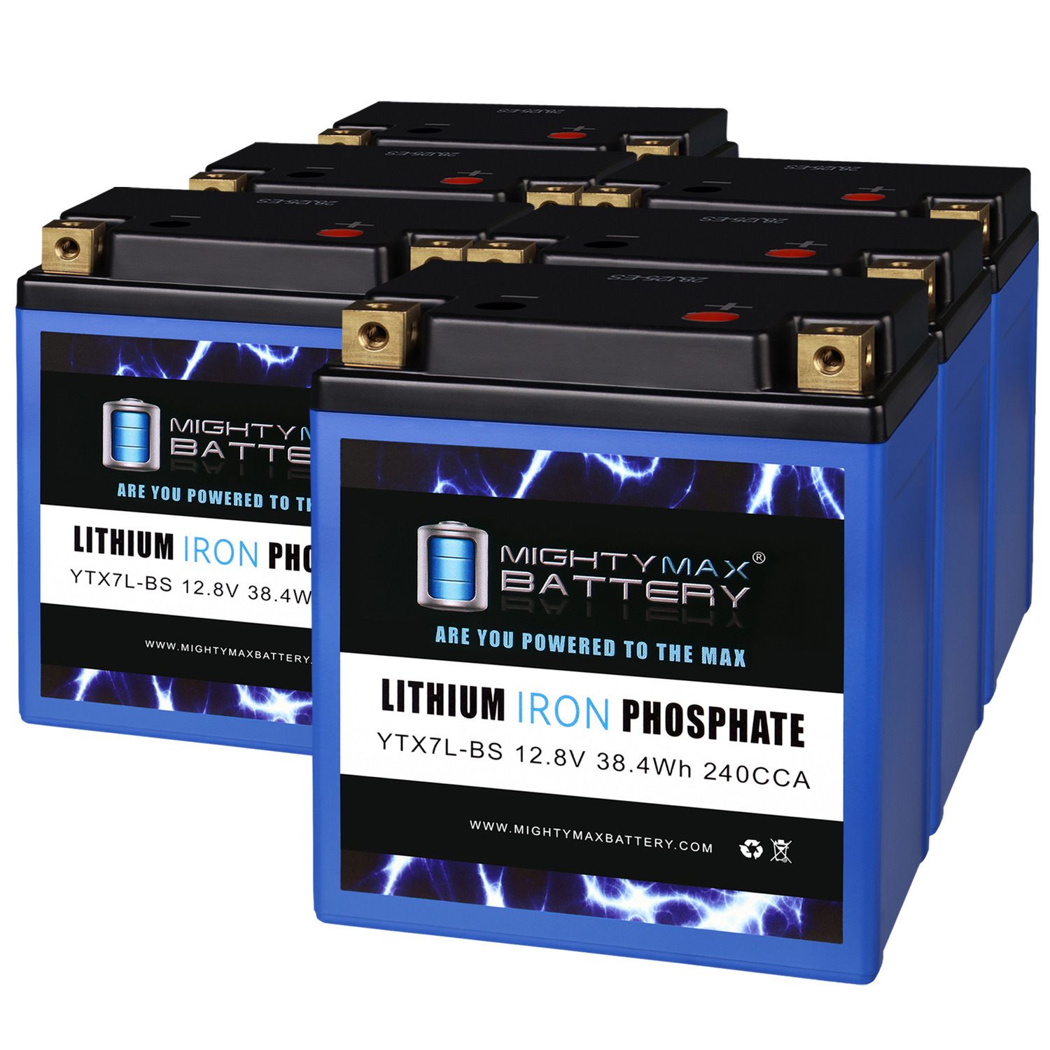 YTX7L-BS LIFEPO4 - 12 Volt 6 AH, 210 CCA, Lithium Iron Phosphate (LiFePO4) Battery - Pack of 6